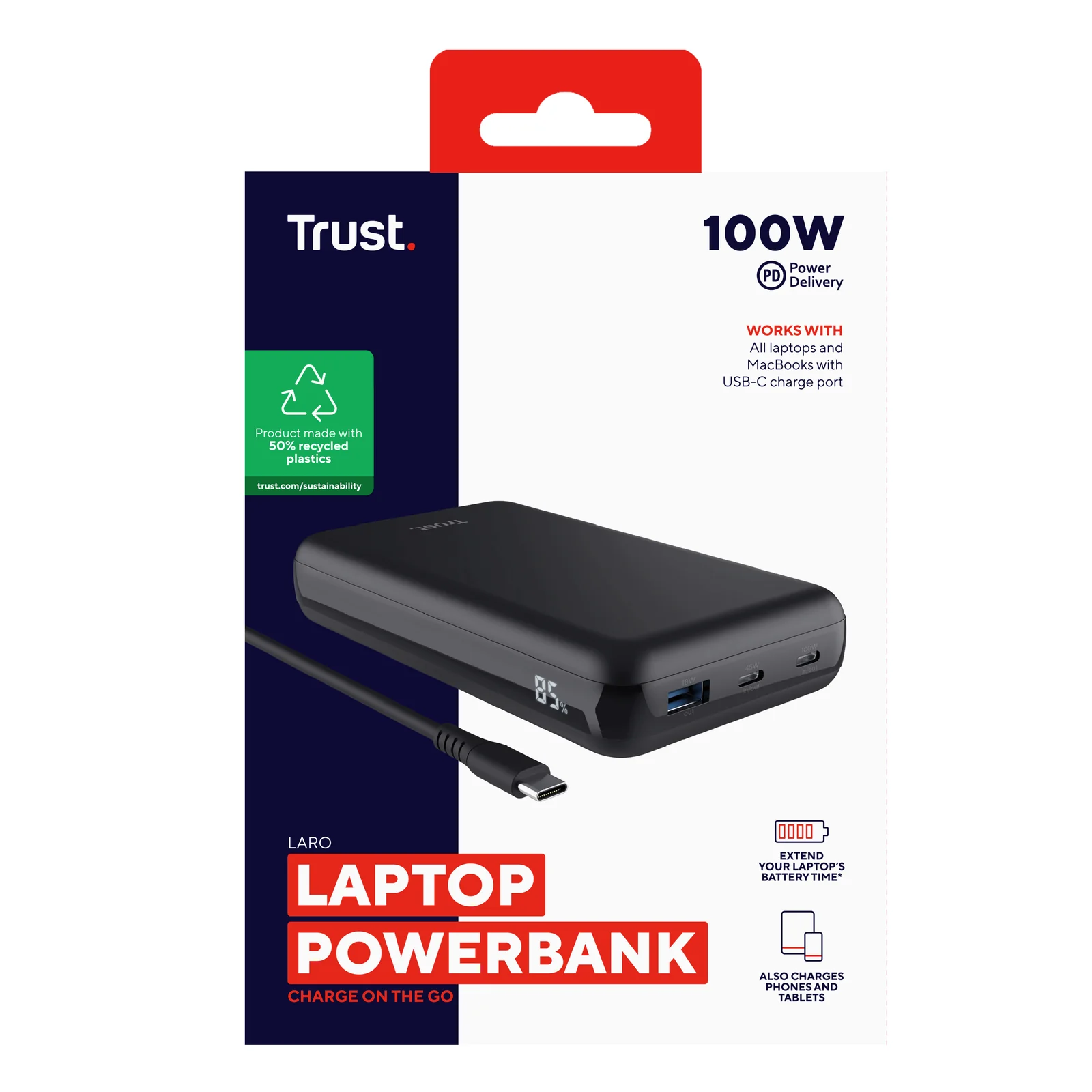 Boîte Trust Laro verso, informations produit et pictogrammes de compatibilité
