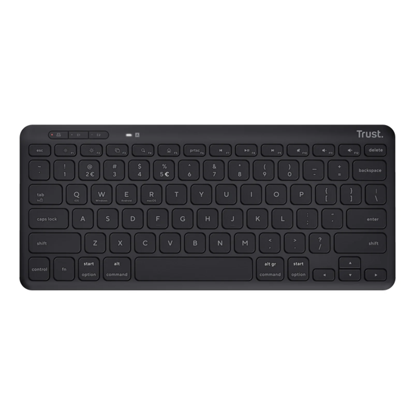 Clavier Trust Lyra noir, vue de dessus à plat, touches AZERTY visibles