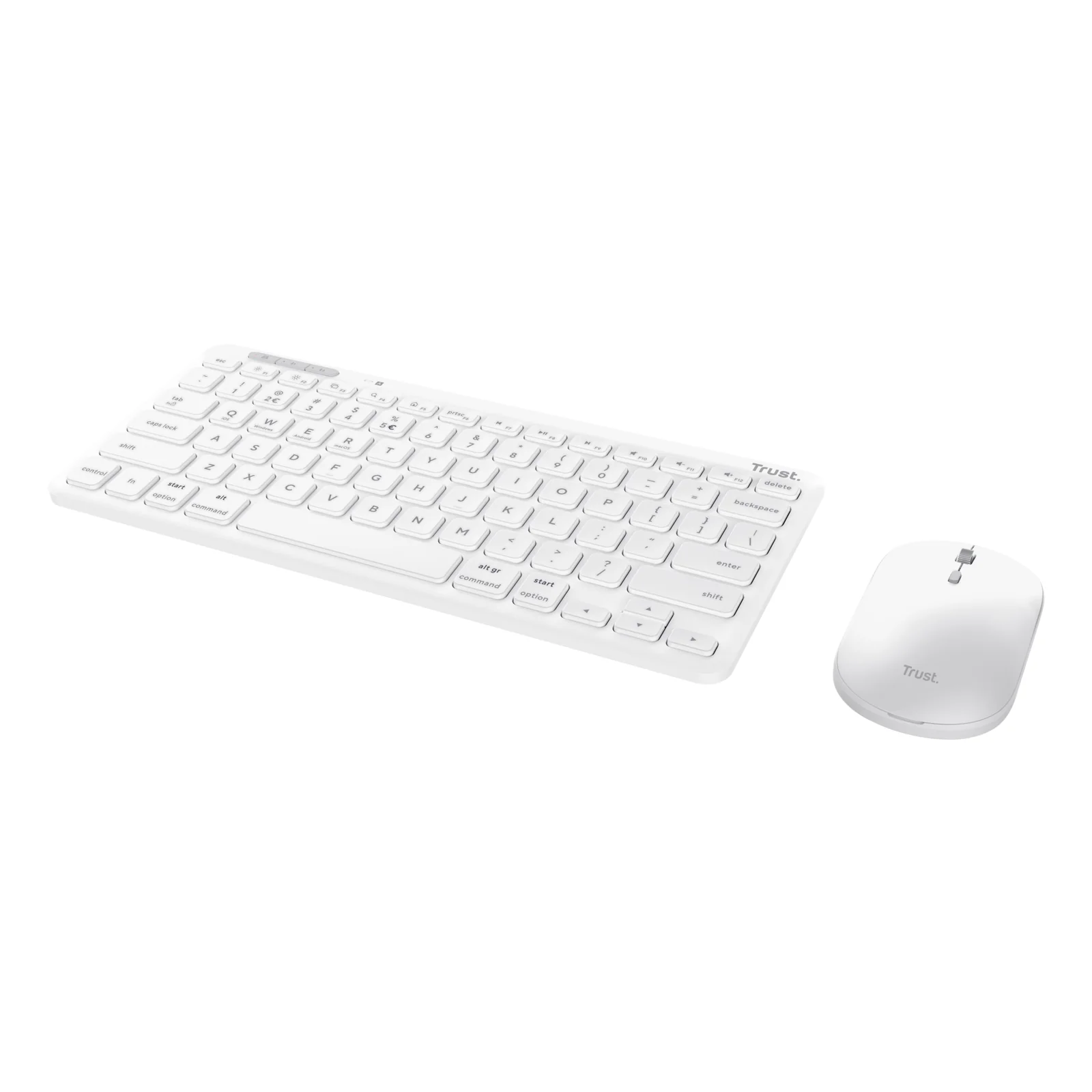 Clavier et souris Trust Lyra blancs, vue légèrement inclinée de dessus