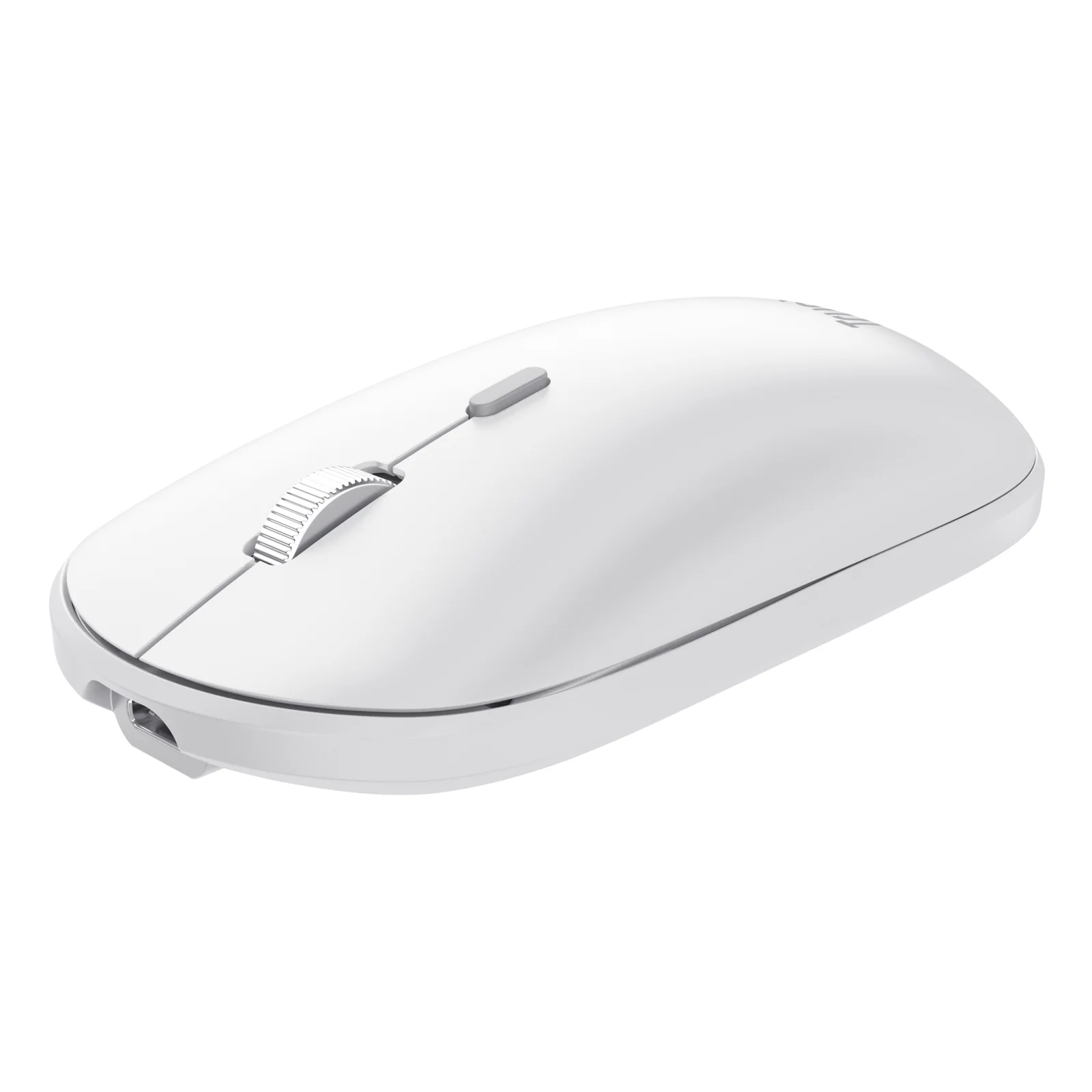 Souris Trust Lyra blanche, vue de dessus, profil arrondi et symétrique