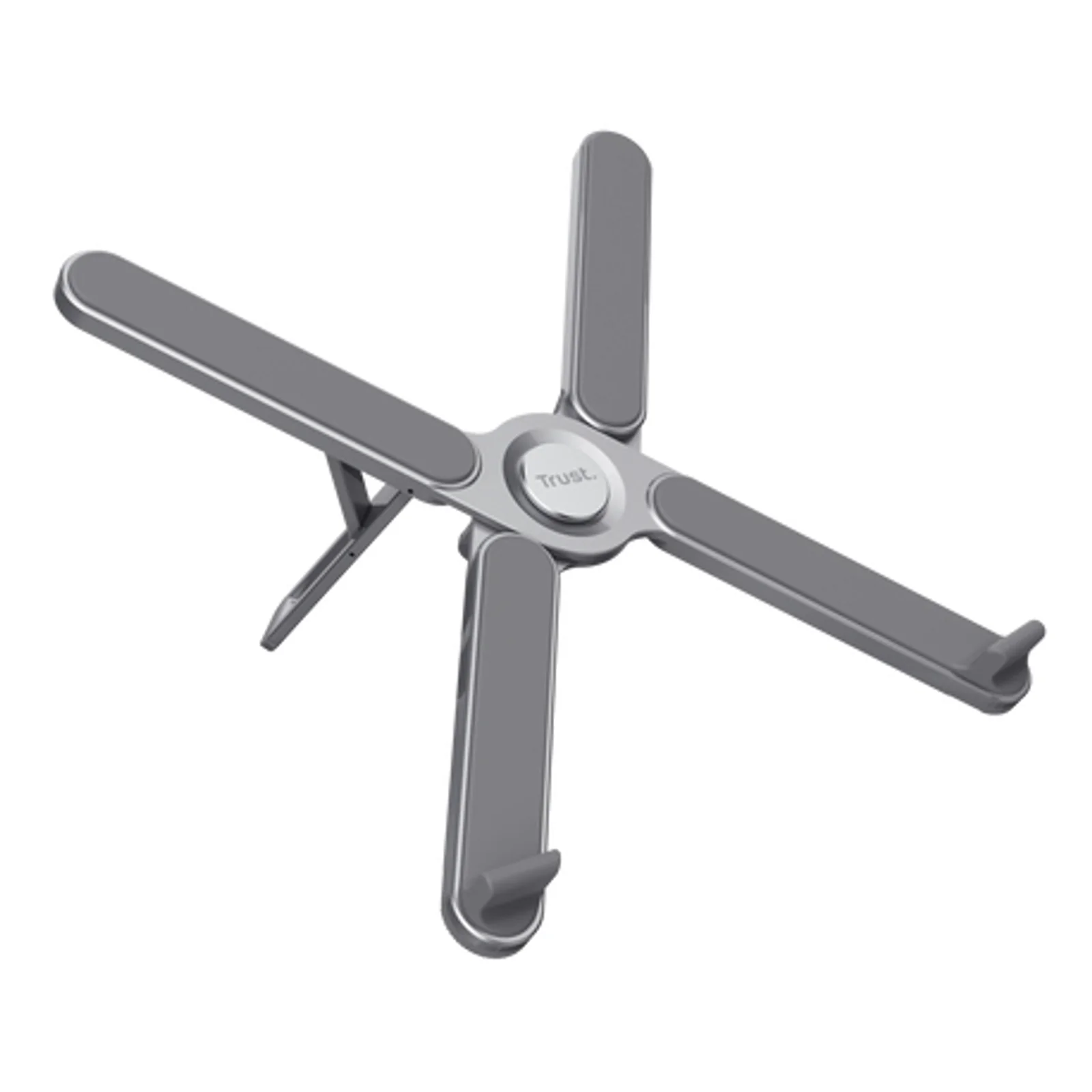 Support Trust Macy replié, vue légèrement du dessus, 3 branches aluminium