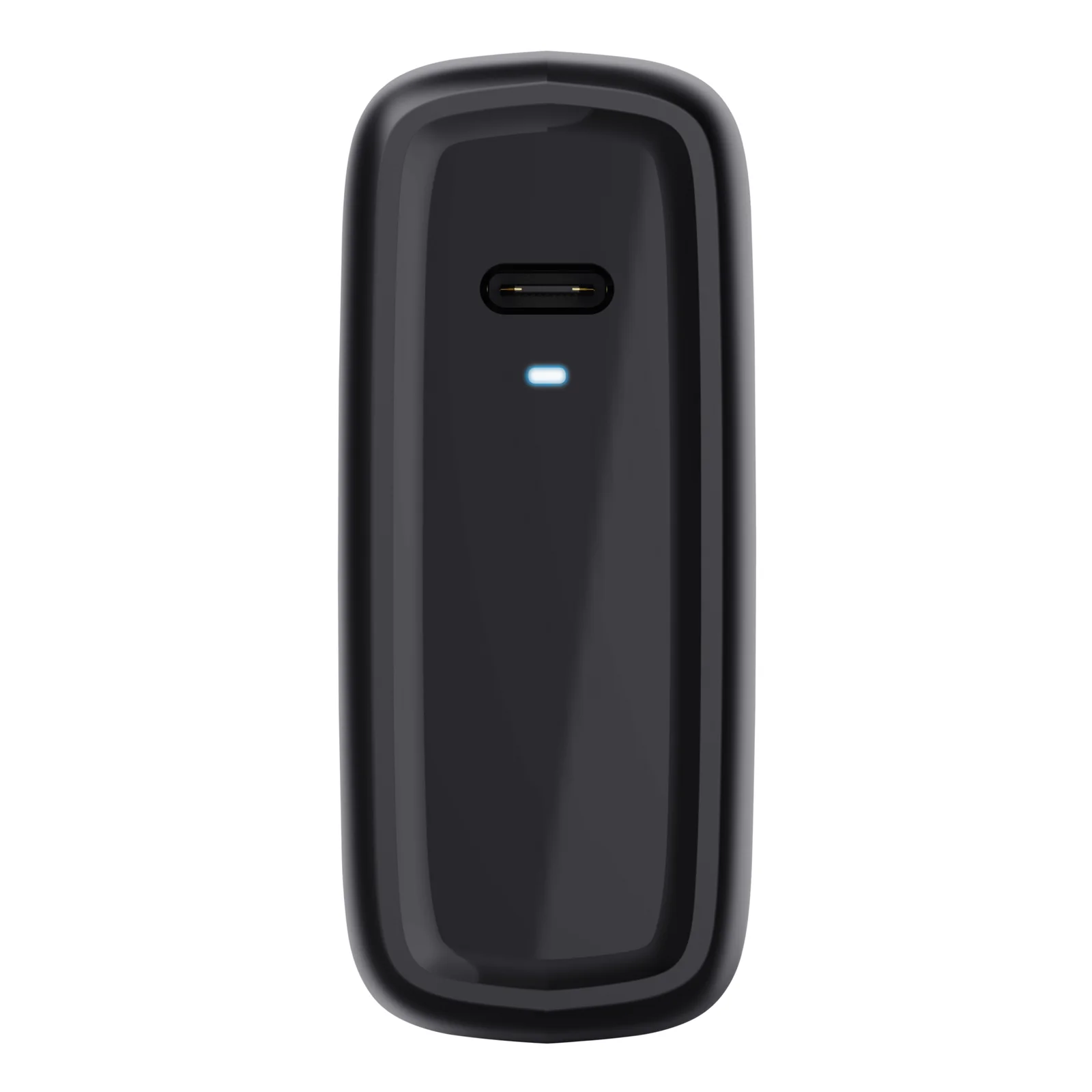 Vue de dos, chargeur Trust Maxo noir, port USB-C et LED bleue visibles