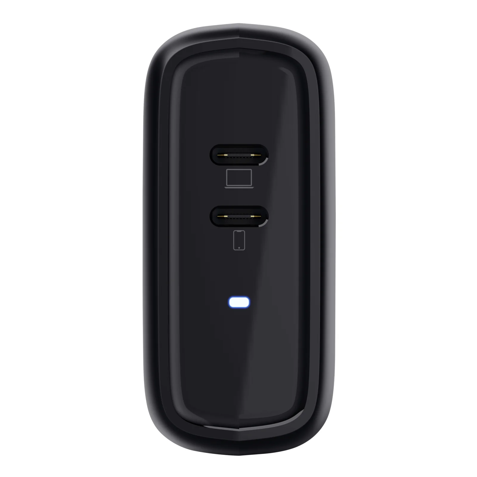 Vue de dessus du Trust Maxo, deux ports USB-C empilés, voyant LED bleu entre les connecteurs