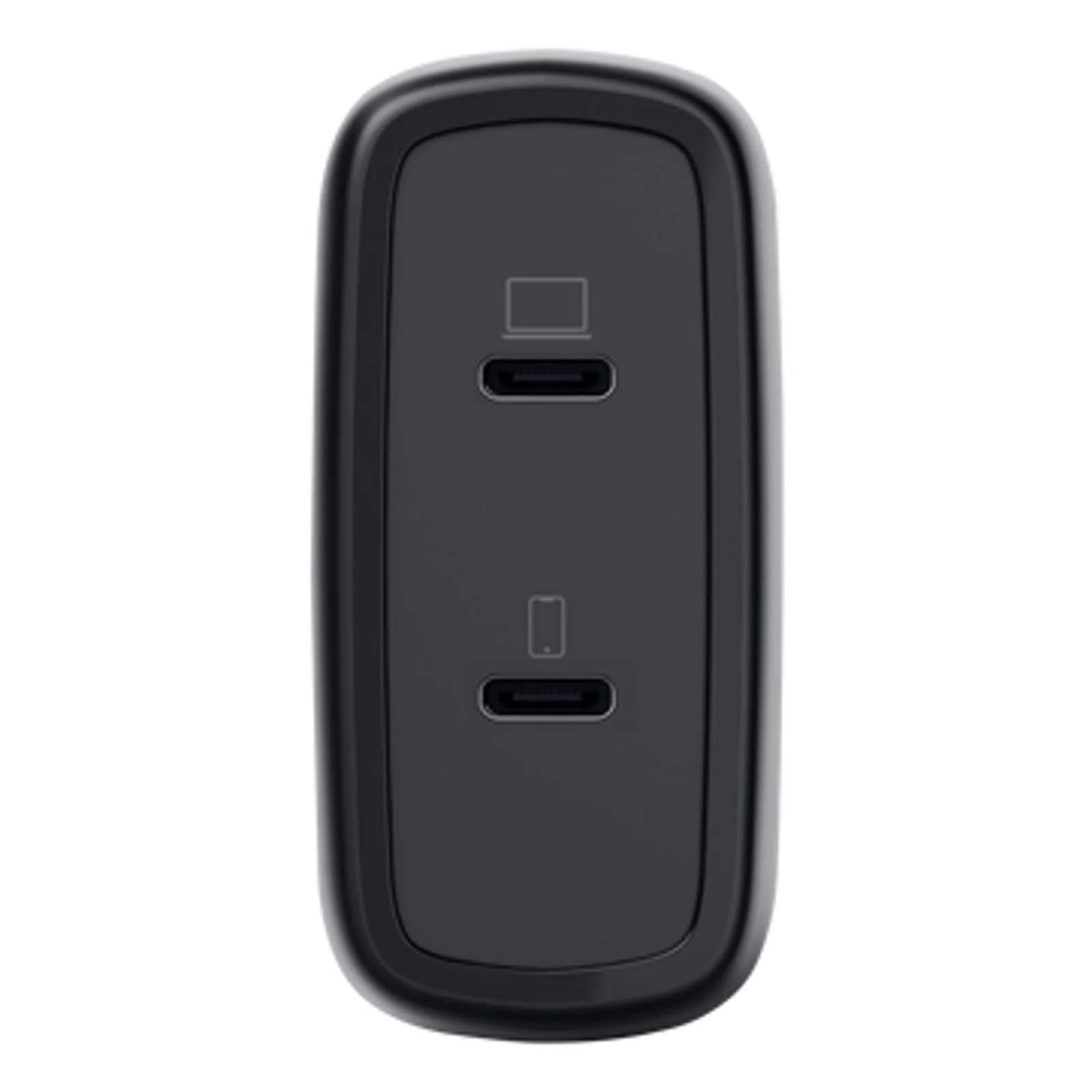 Vue de dessus du chargeur Trust Maxo noir, deux ports USB-C alignés verticalement sur la face