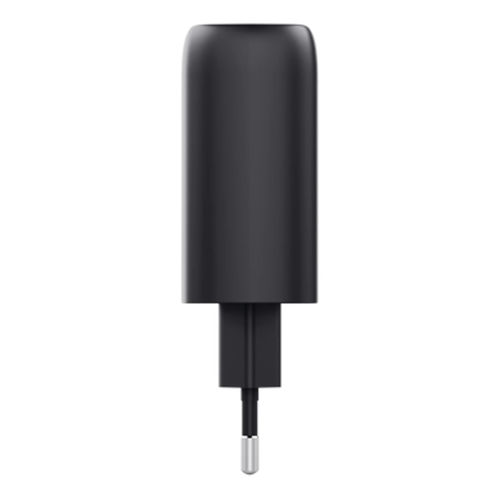 Profil latéral du chargeur Trust Maxo noir, broches métalliques de la fiche secteur EU visibles
