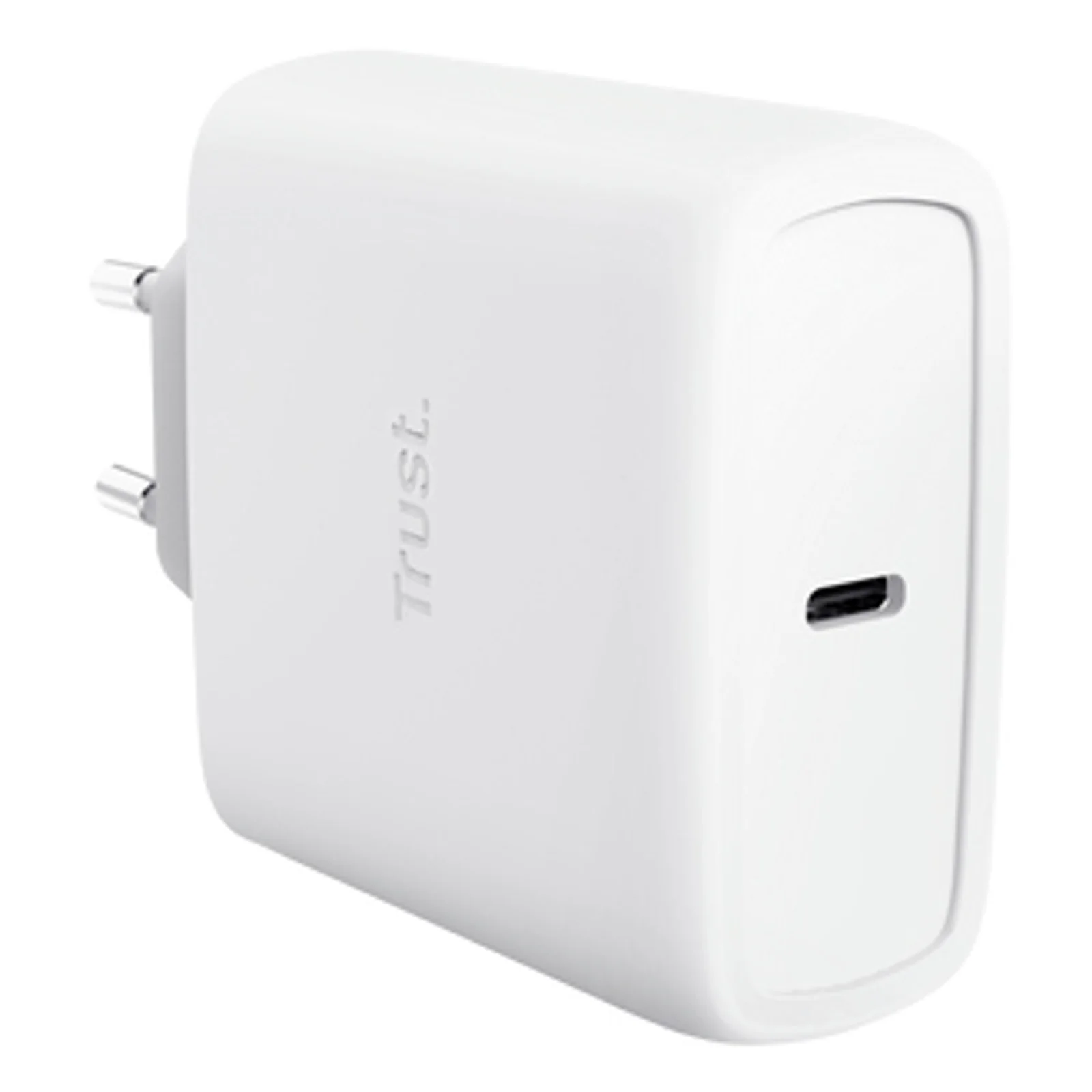 Chargeur Trust Maxo GaN USB-C 65W blanc, port USB-C visible sur la tranche basse