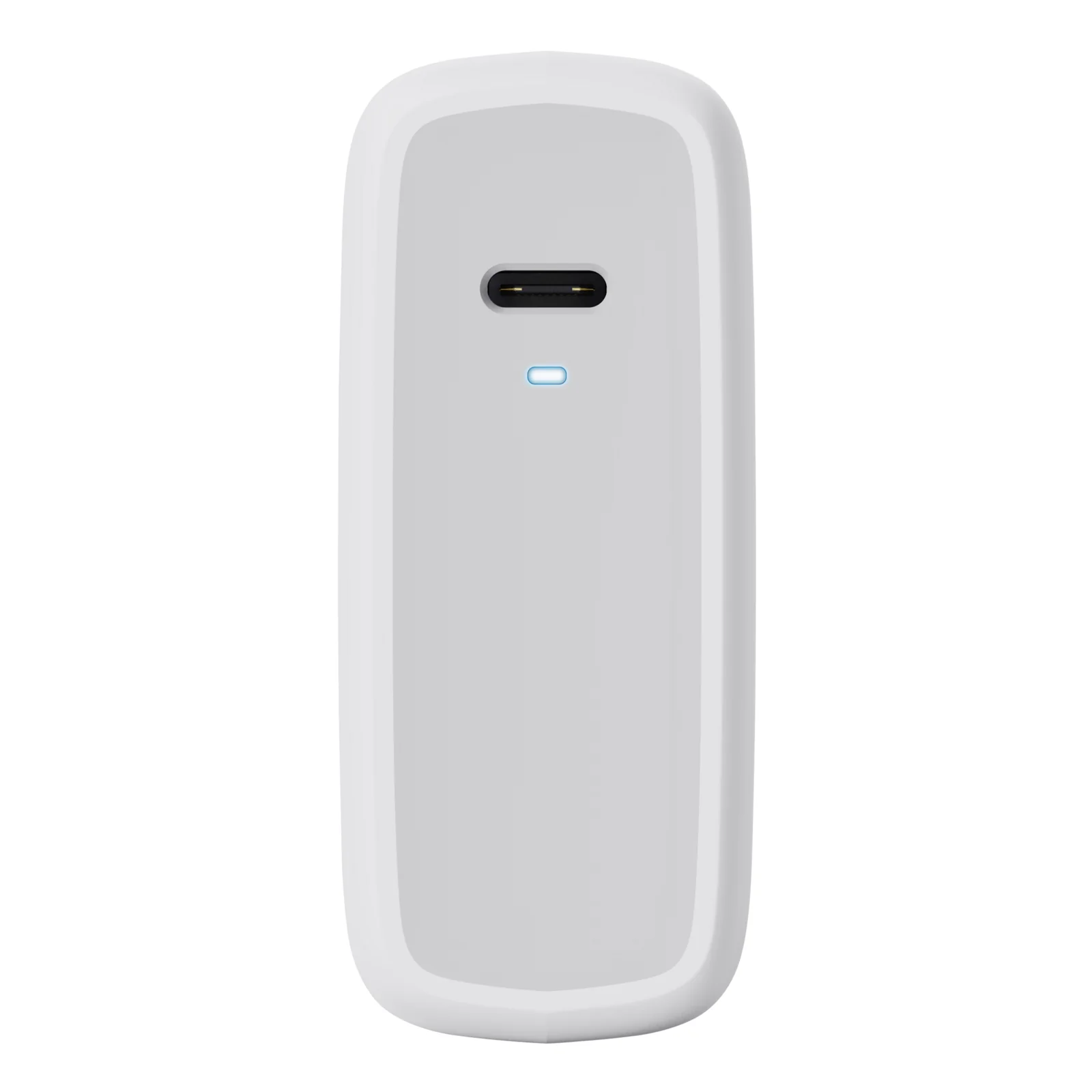 Vue de dos, chargeur blanc Trust Maxo, port USB-C en haut, LED indicatrice visible
