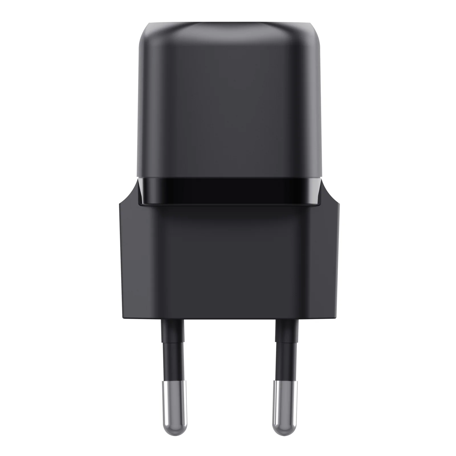 Chargeur Trust Maxo noir, vue arrière, deux broches EU saillantes, boîtier polycarbonate lisse
