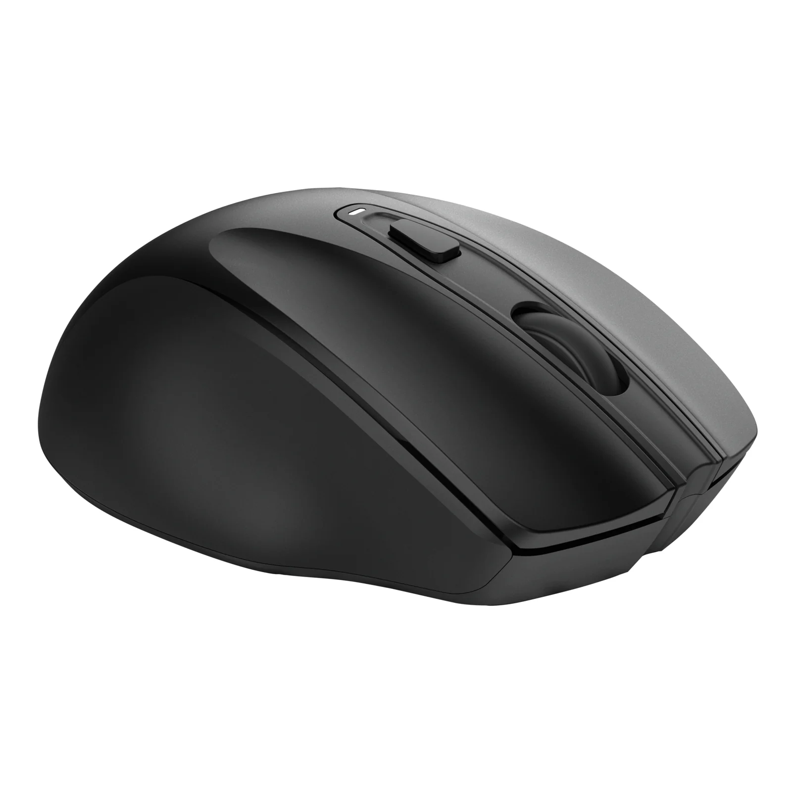 Souris sans fil Trust Nito noire, vue trois quarts, flanc gris anthracite visible