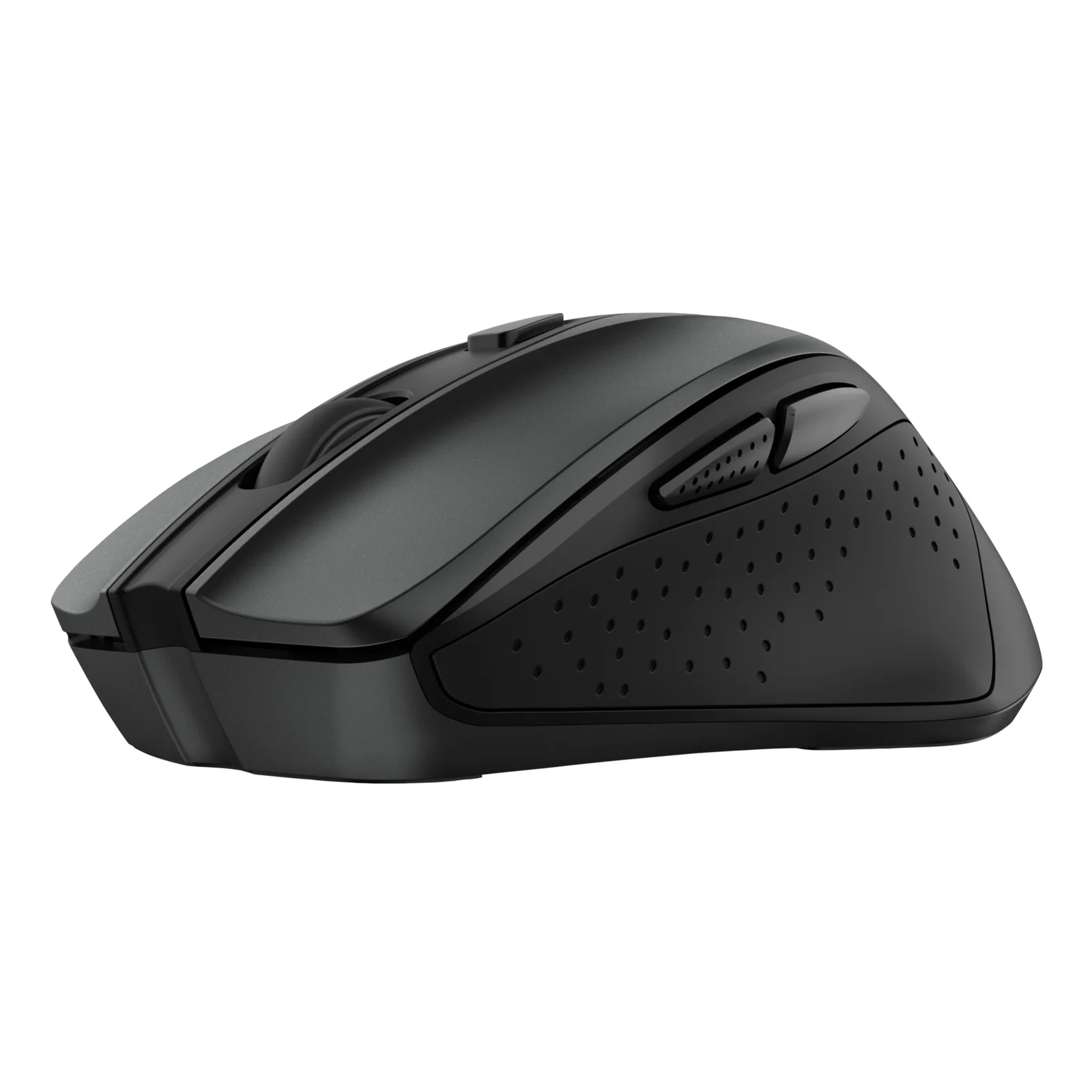 Souris sans fil Trust Nito noire, vue de profil gauche, galbe latéral arrondi