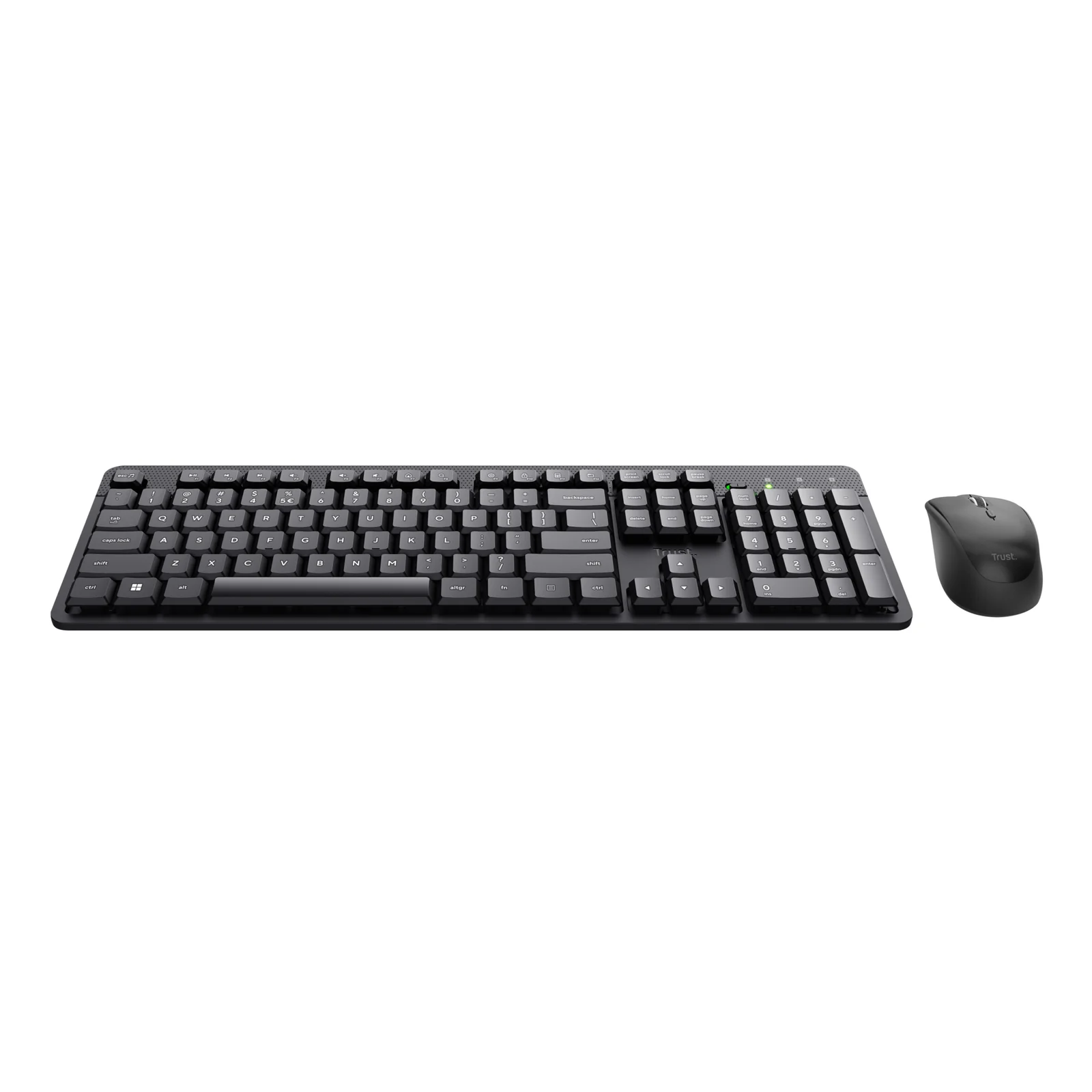 Pack clavier souris Trust Ody II noir, vue de dessus légèrement inclinée