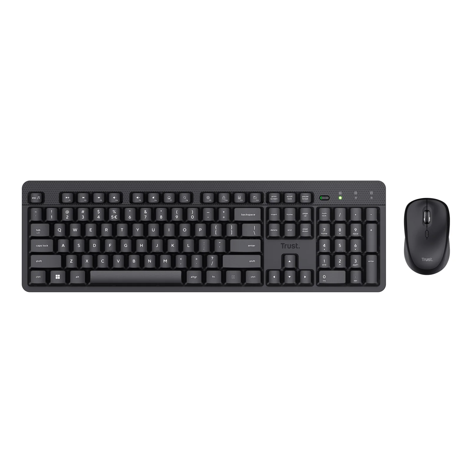 Pack clavier souris Trust Ody II noir, vue frontale fond blanc