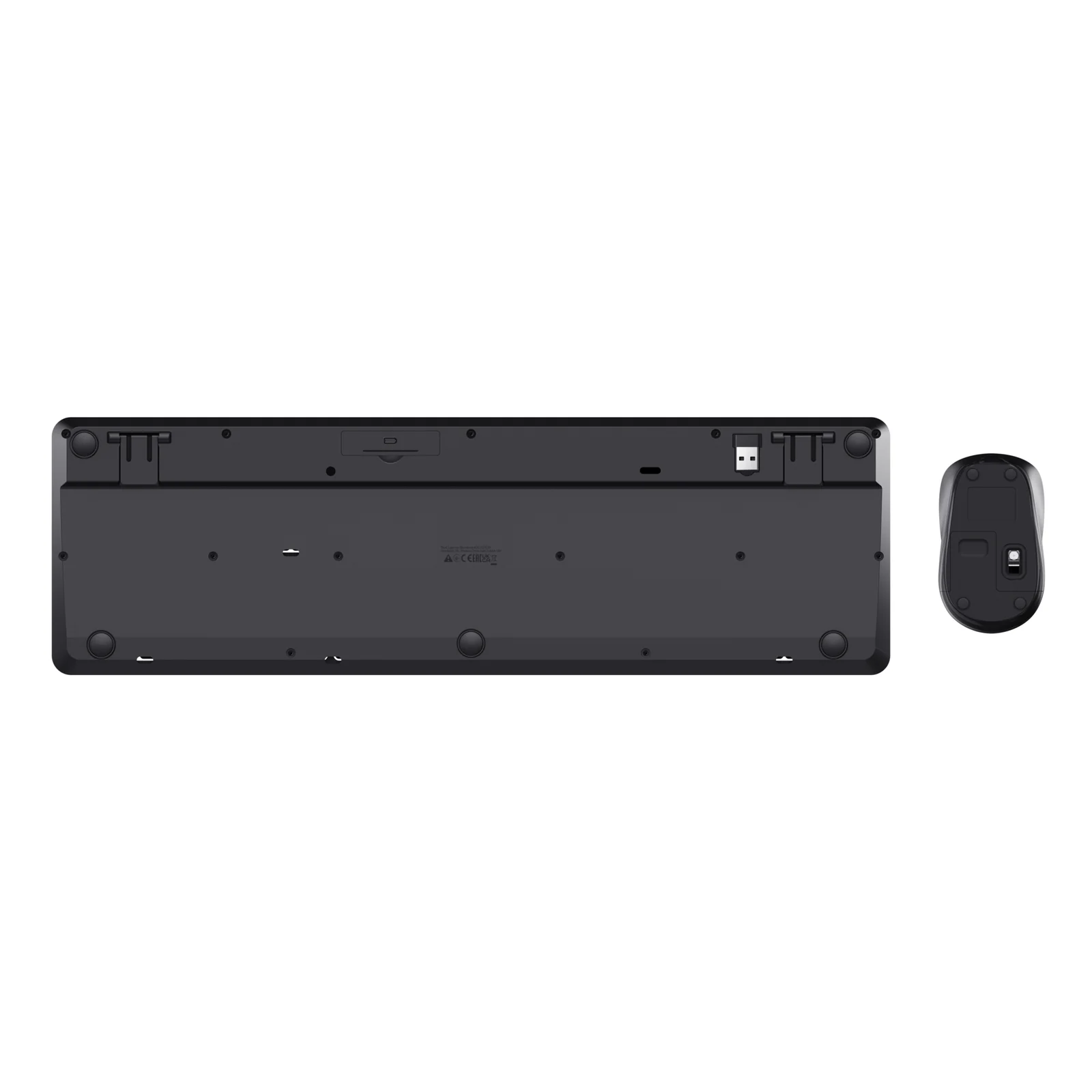 Dessous du clavier Trust Ody II noir avec souris, fond blanc