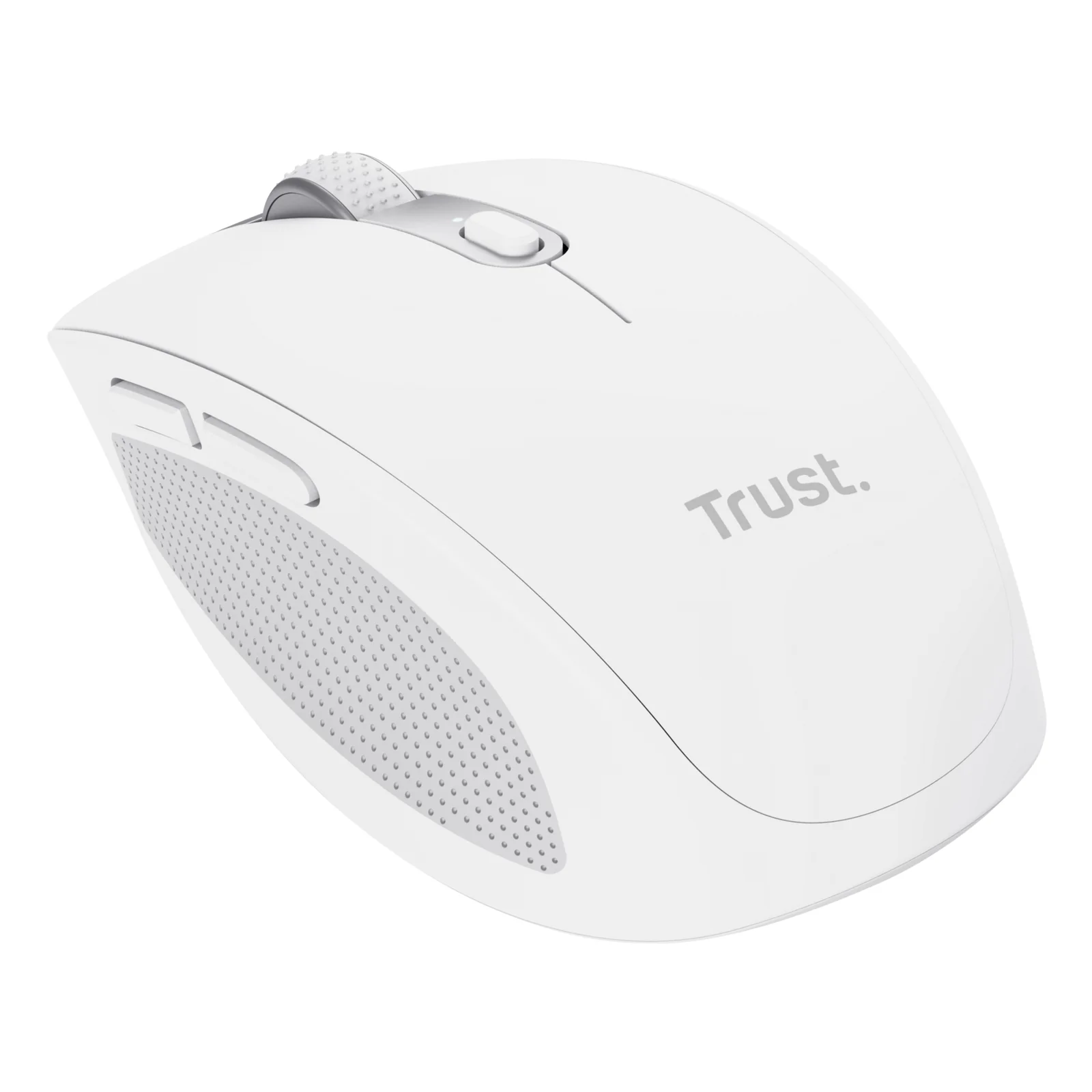 Trust Ozaa 24933, vue trois-quarts avant, coque blanche, logo Trust, roue de défilement et accents gris