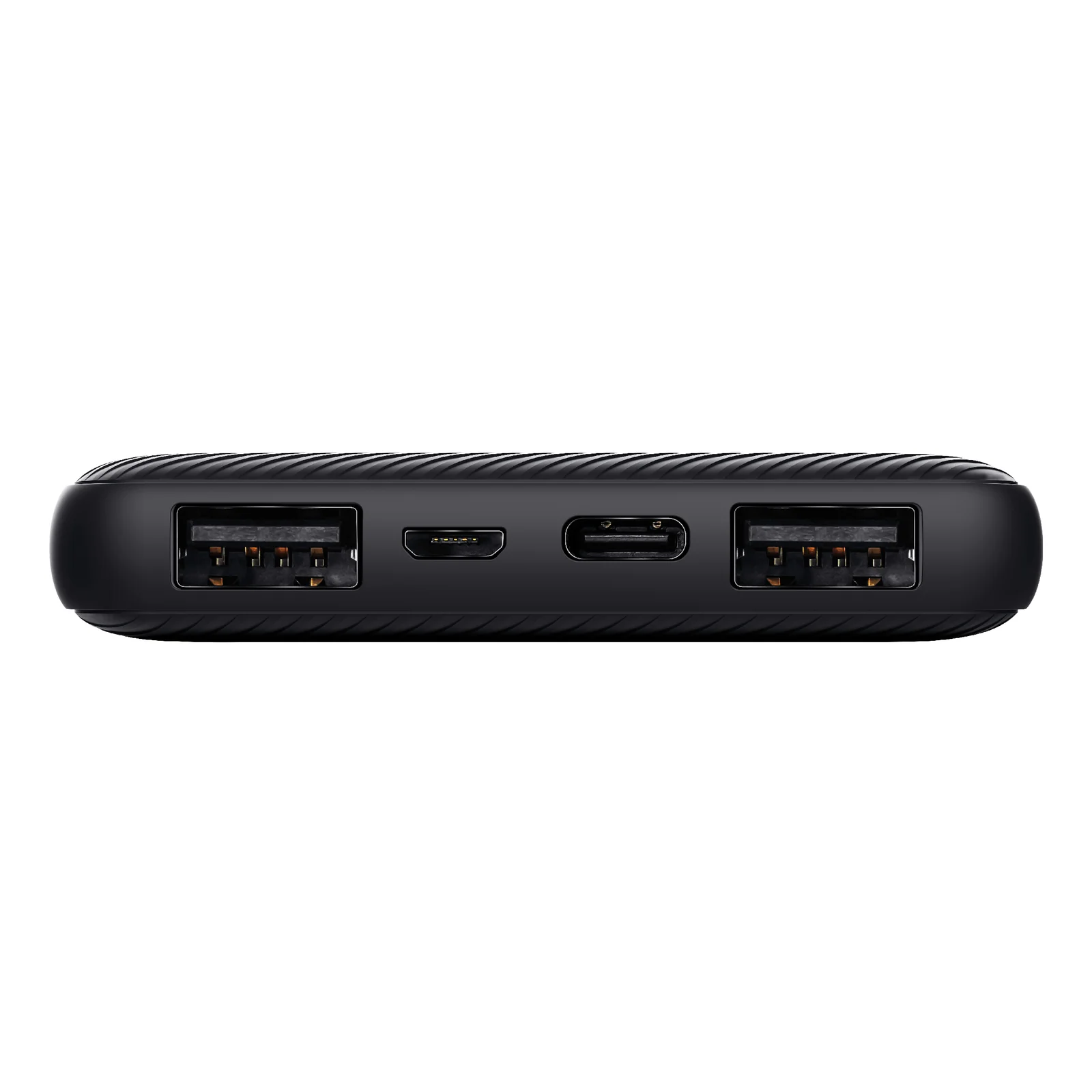 Face avant du Trust Primo noir montrant 2 ports USB-A et 1 port USB-C