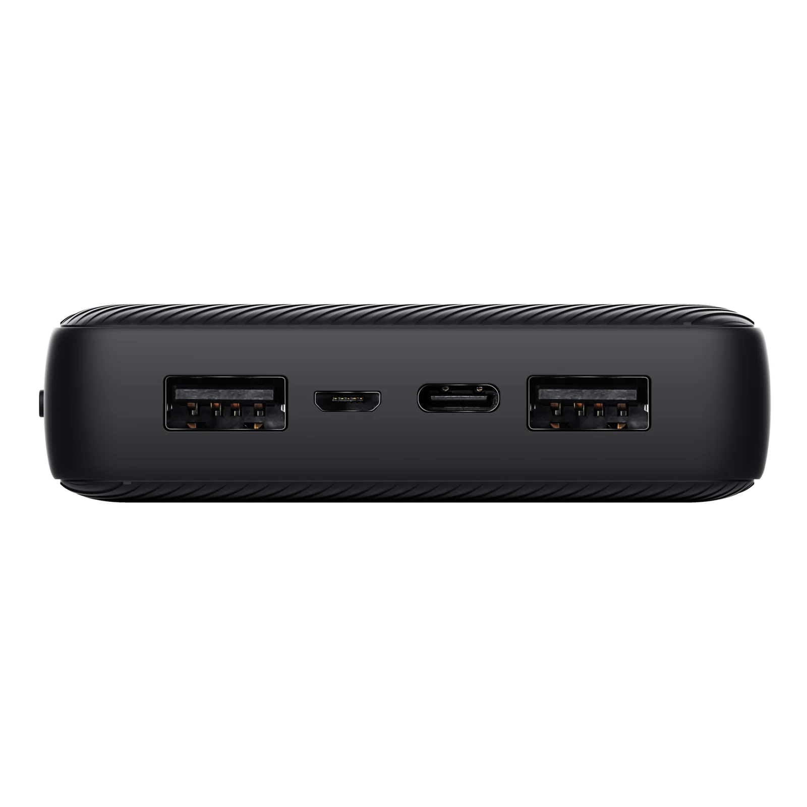 Tranche inférieure de la batterie externe Trust Primo, ports USB-A, USB-C et Micro-USB alignés