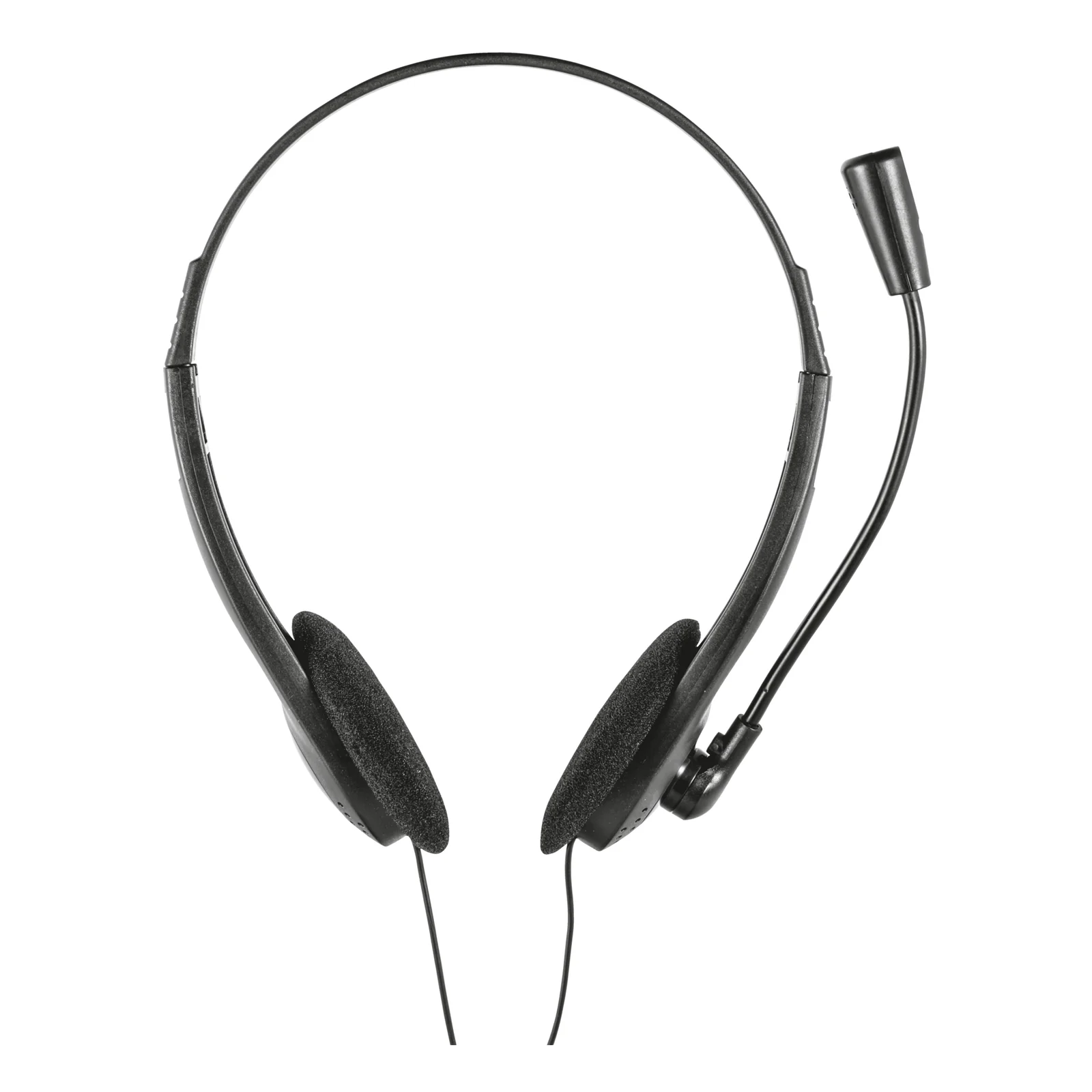 Vue de profil, casque noir avec micro boom pointé vers le bas