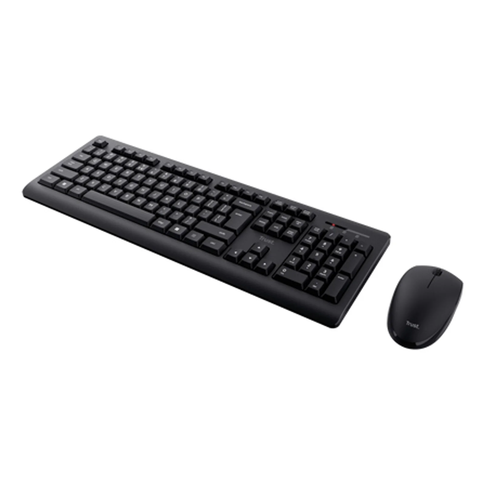 Pack Trust Primo, clavier et souris sans fil noirs, vue de face, fond blanc
