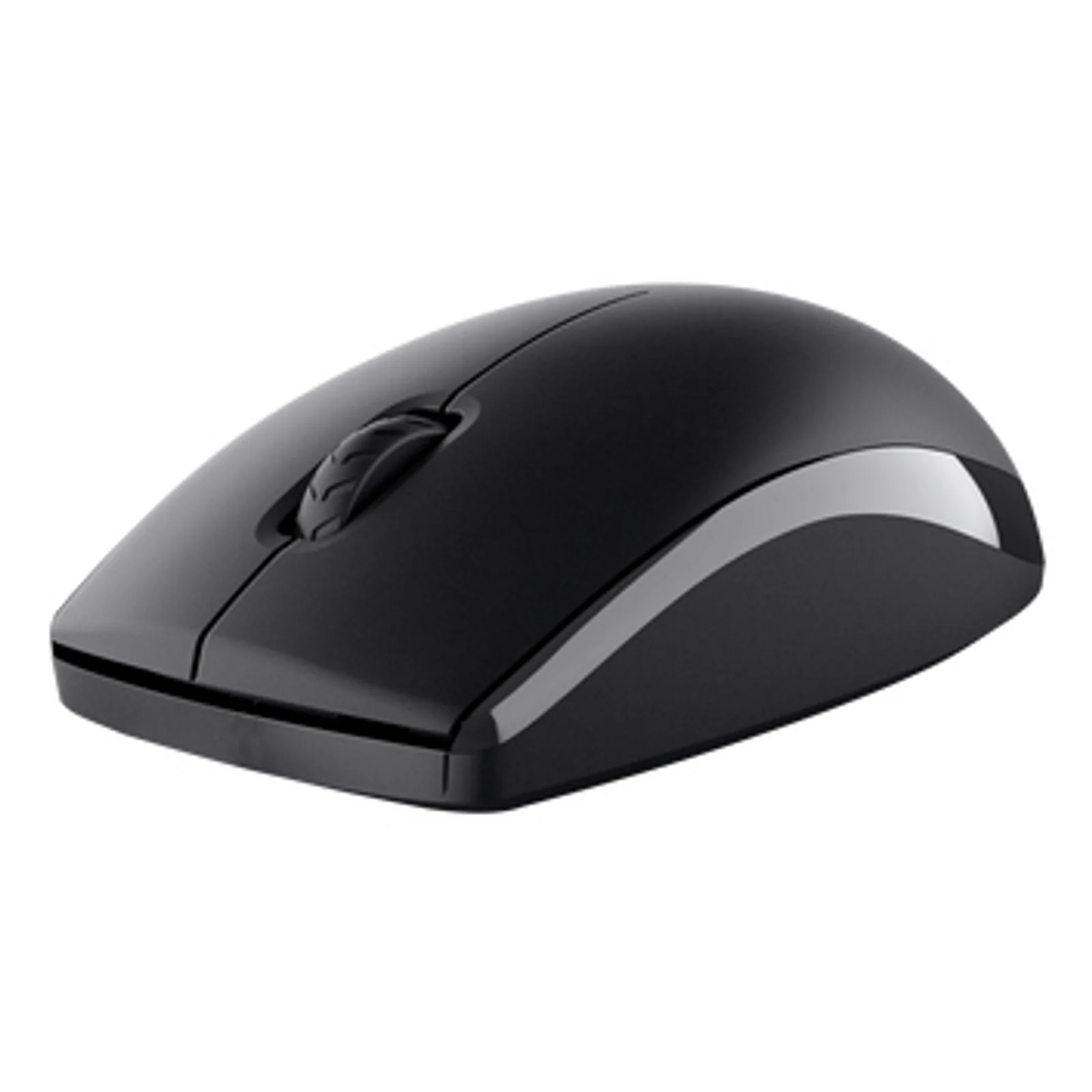 Souris Trust Primo sans fil noire, vue de dessus, profil ambidextre arrondi