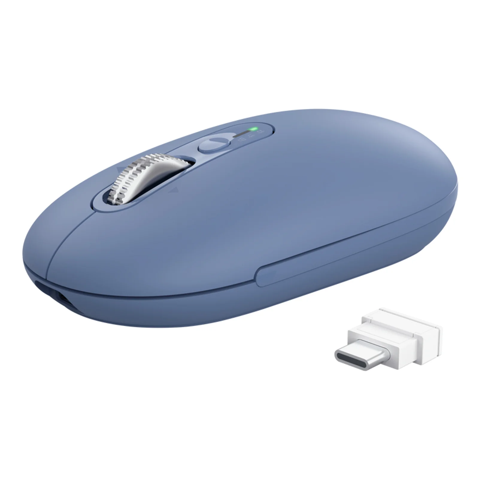 Trust Seron Slim Multi bleue, vue de face inclinée, deux adaptateurs USB blancs inclus
