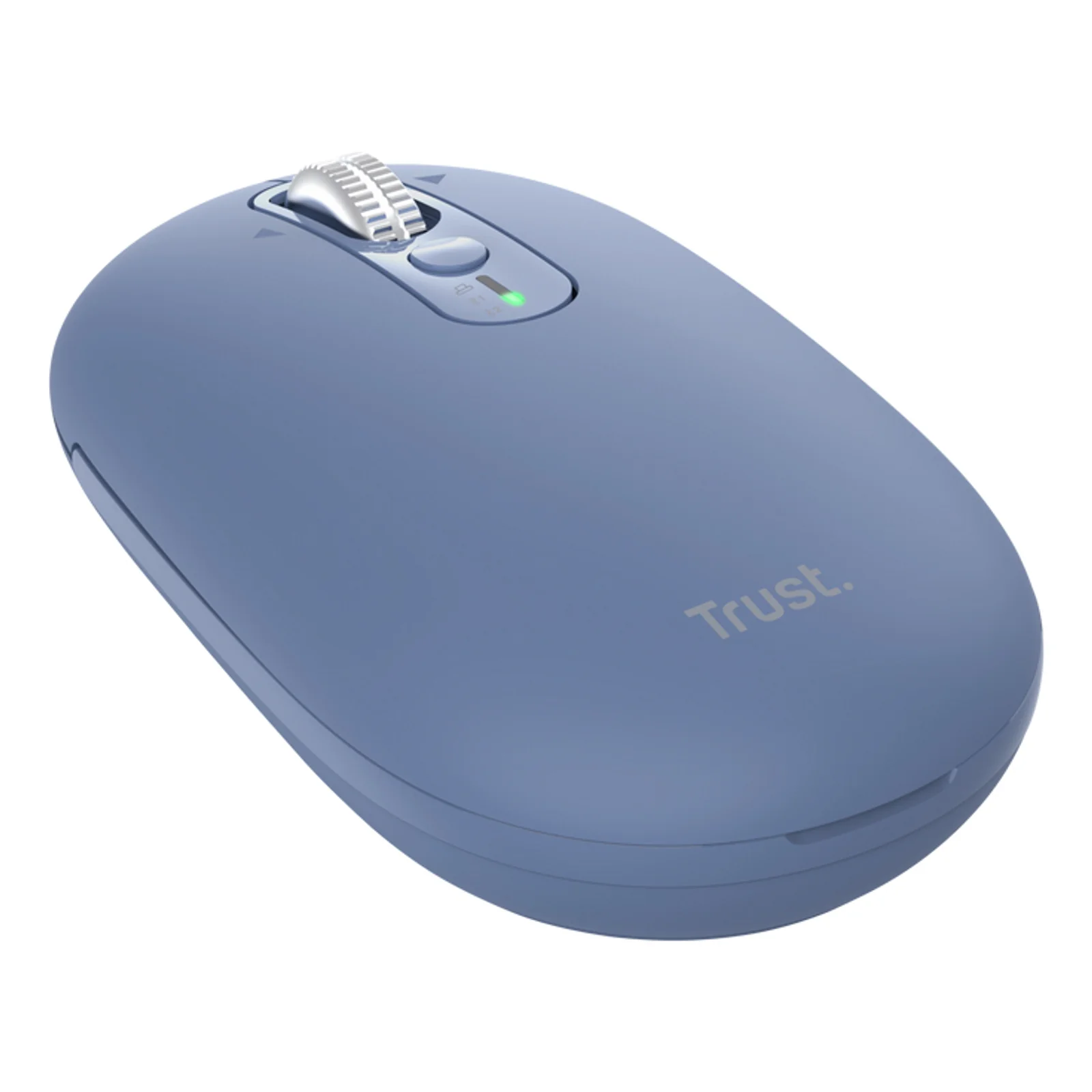 Trust Seron Slim Multi bleue, vue dessus en angle, molette métallique et boutons visibles