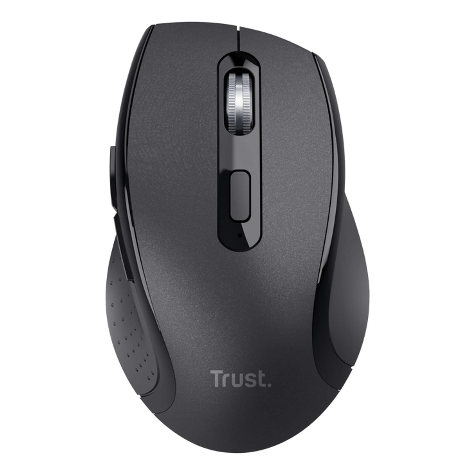 Souris Trust Sura noire, vue de dessus trois quarts, boutons principaux et scroll
