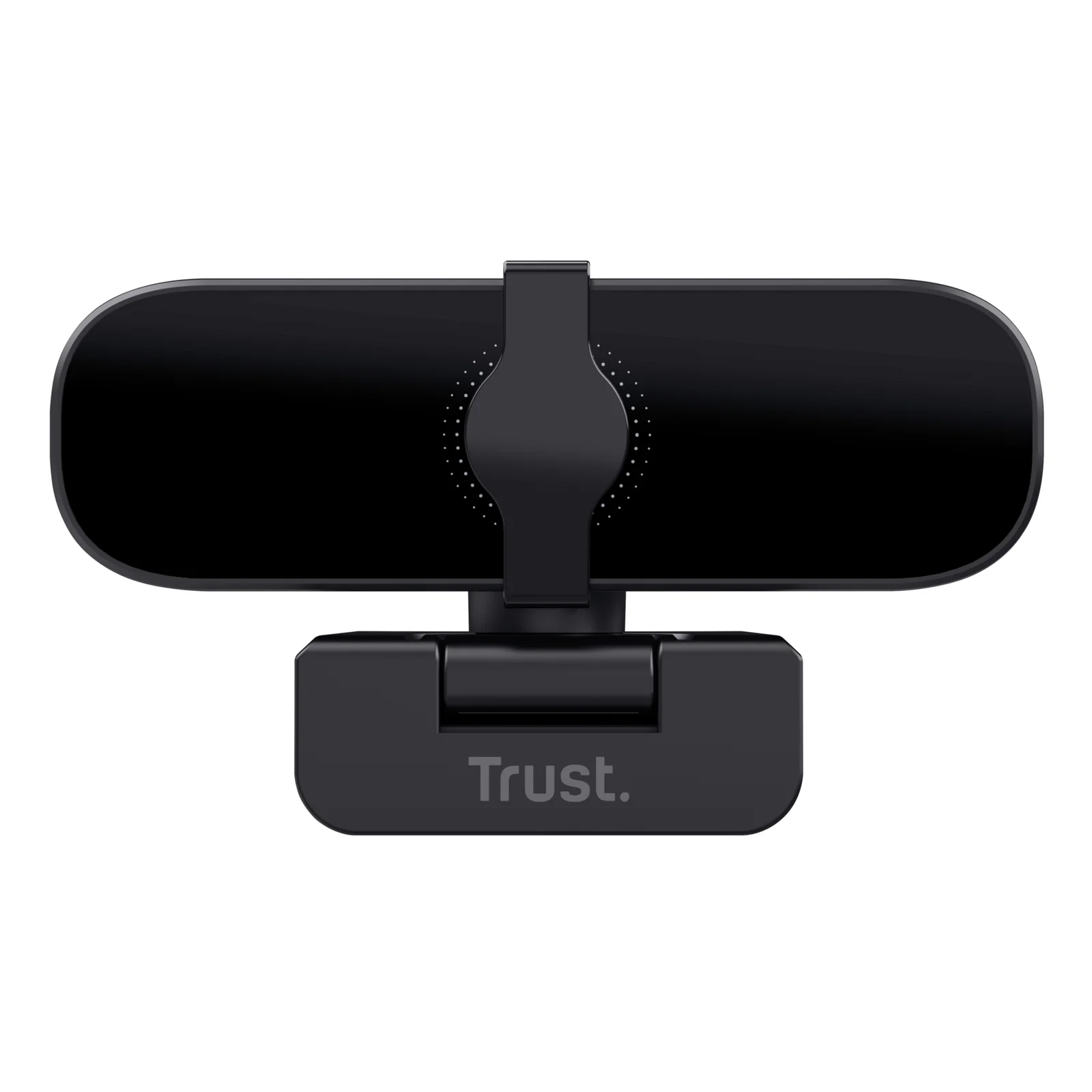 Vue de dessus de la Trust Tanor, boîtier allongé noir, obturateur de confidentialité visible