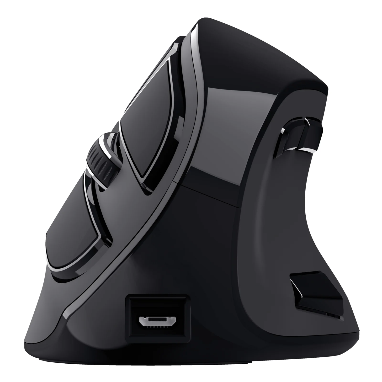 Trust Voxx vue arrière droite, silhouette verticale noire, logement récepteur USB visible en bas