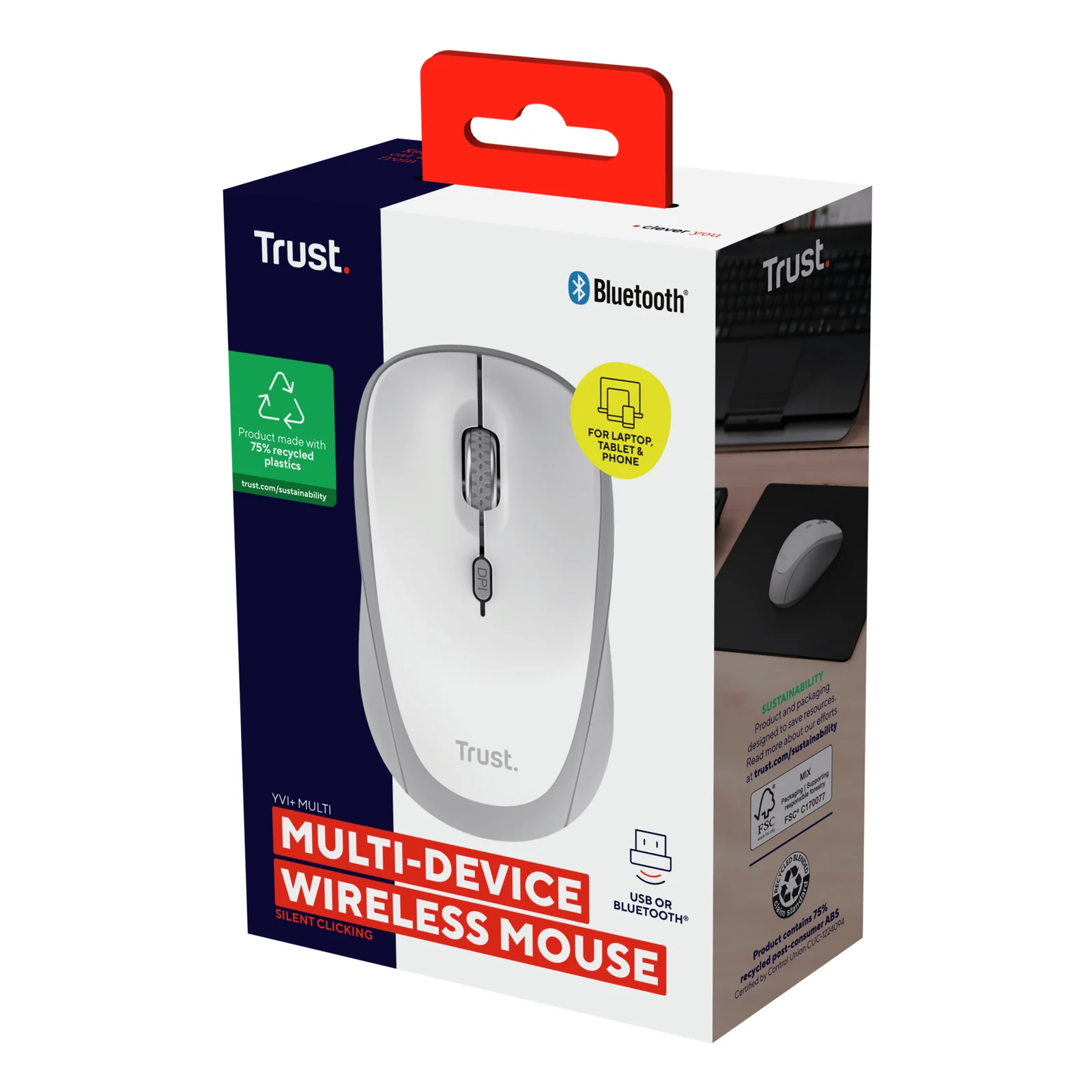 Trust Yvi+ souris Universel Ambidextre RF sans fil + Bluetooth Optique 1600 DPI