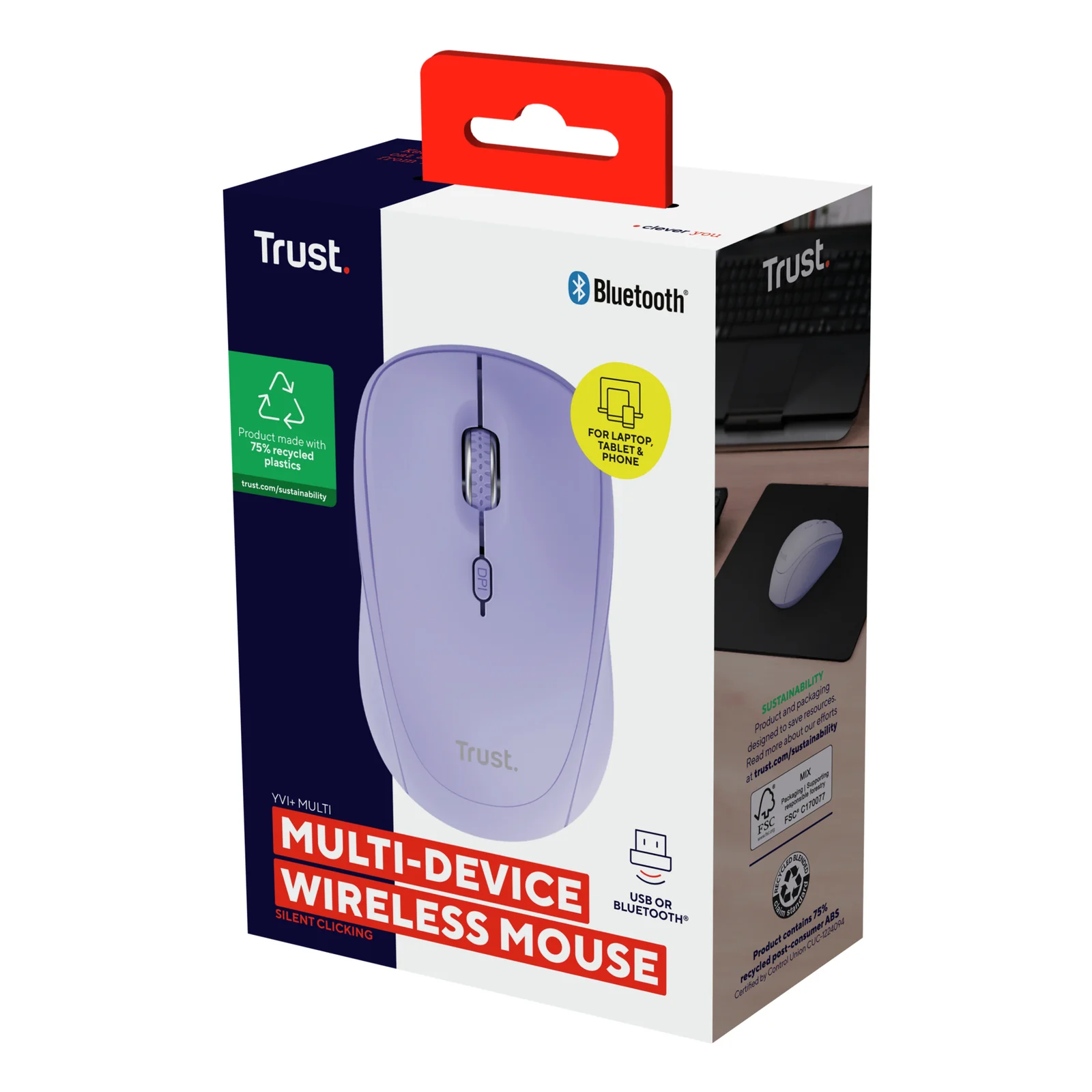Trust Yvi+ souris Universel Ambidextre RF sans fil + Bluetooth Optique 1600 DPI