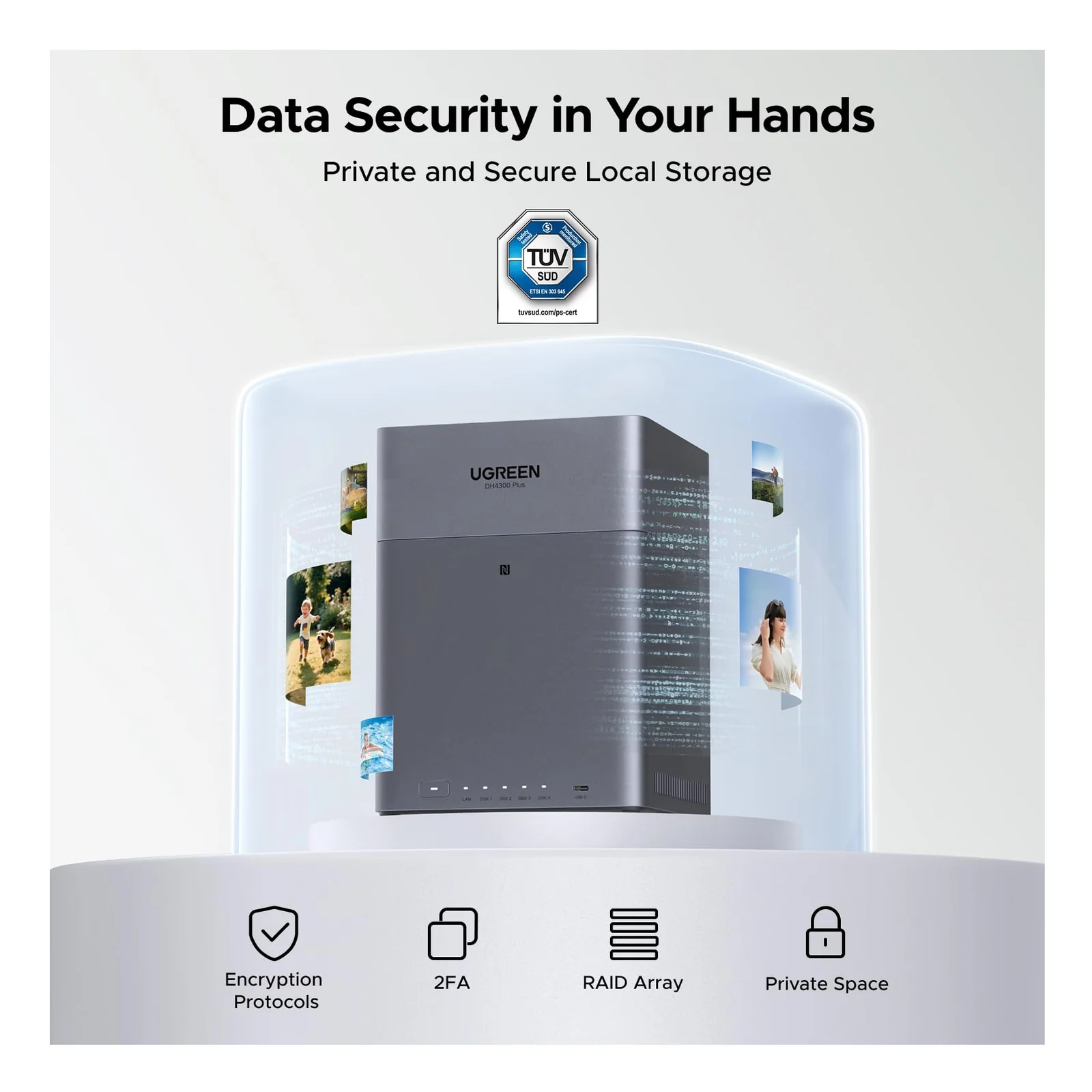 Ugreen DH4300 Plus NAS Mini Tower 8 Go LPPDDR4X UGOS Pro Gris