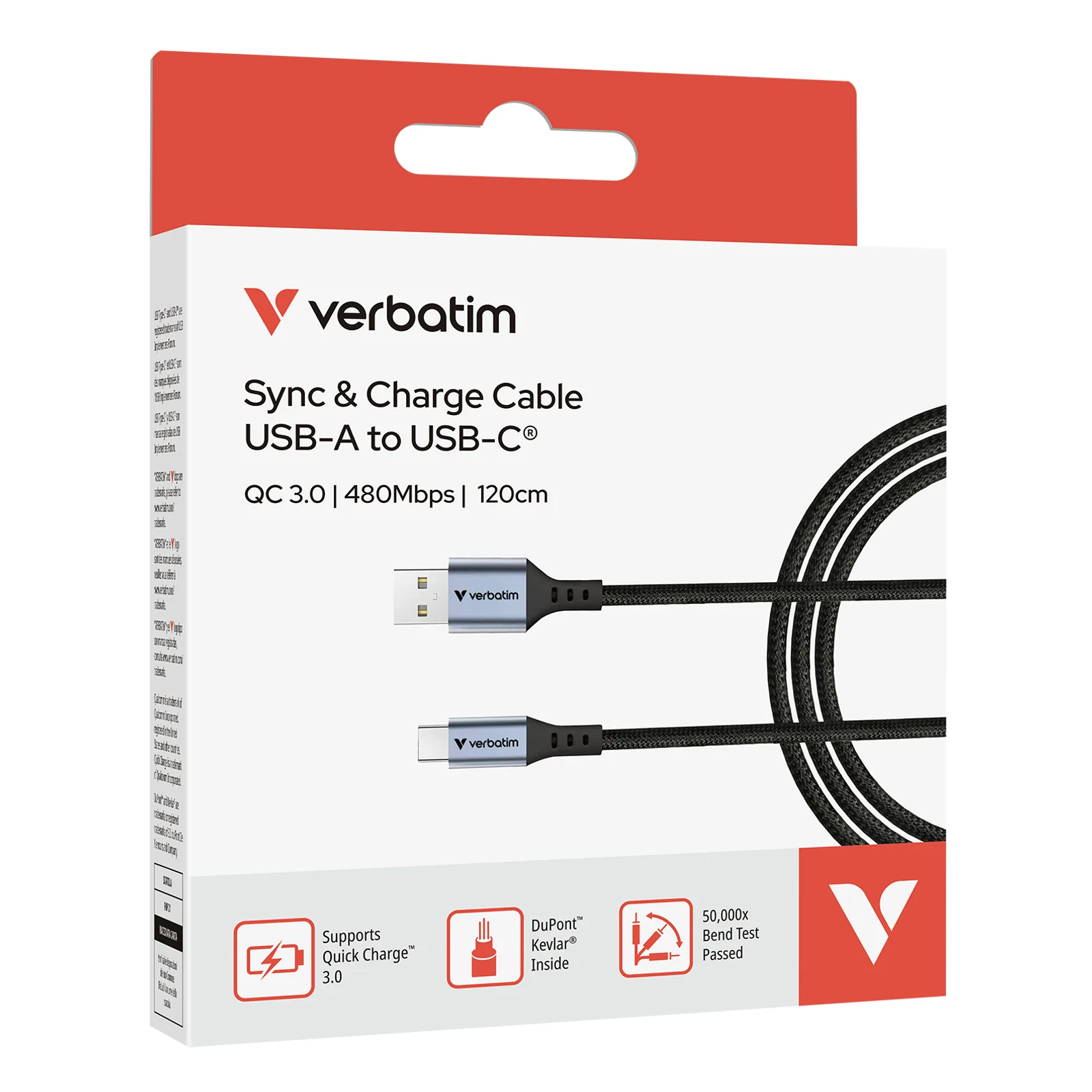 Verbatim 31843 câble USB USB 2.0 1,2 m USB A USB C 0,48 Gbit/s 18 W Noir