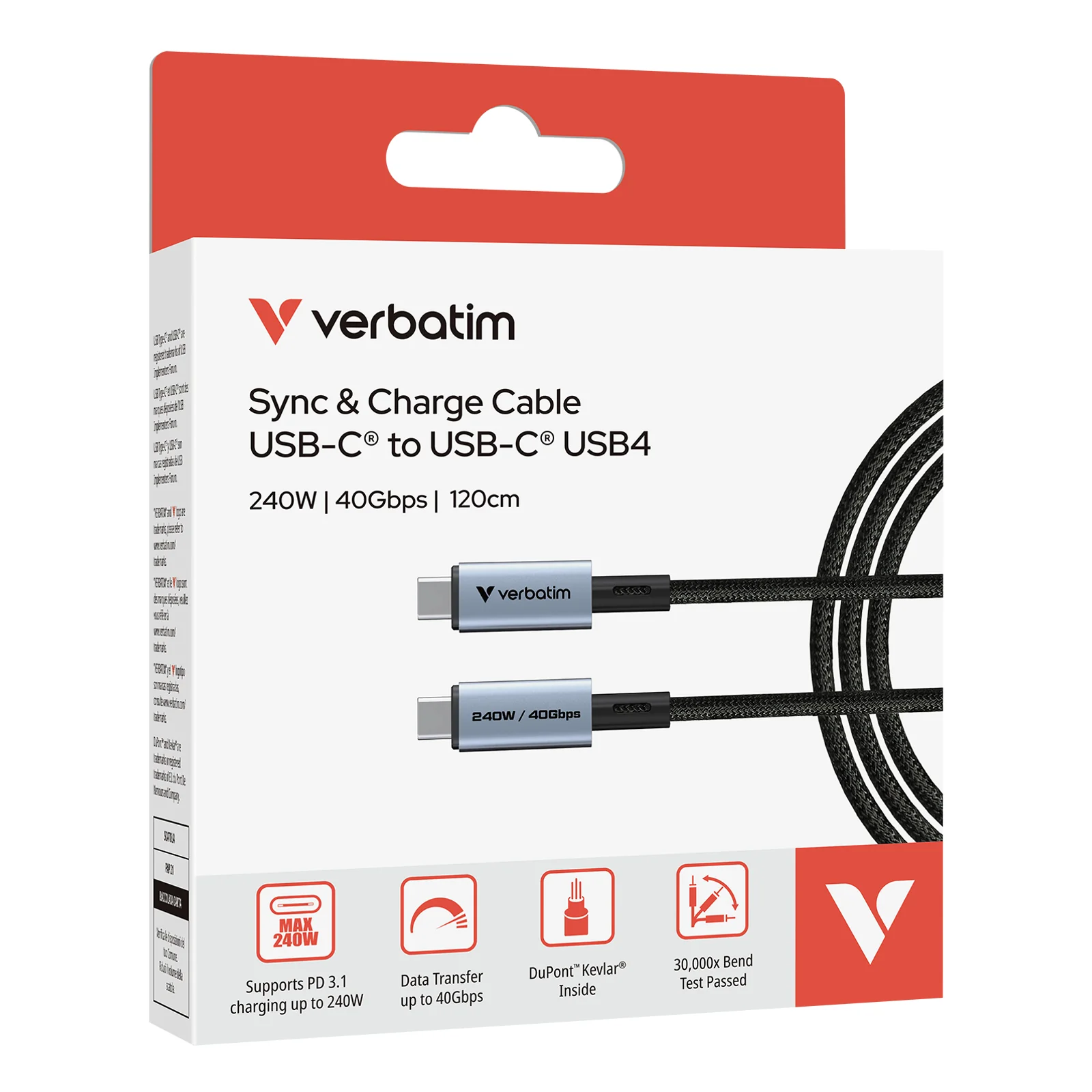 Verbatim 31847 câble USB USB4 Gen 2x2 1,2 m USB C 40 Gbit/s 240 W Noir