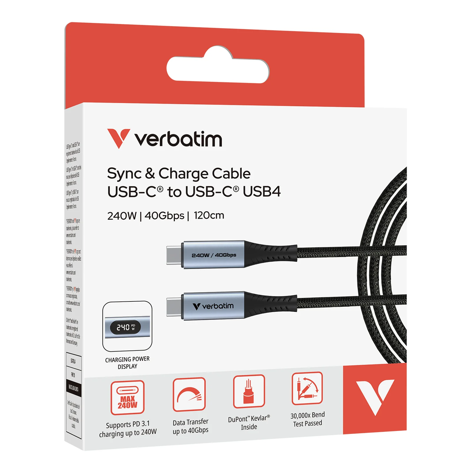 Verbatim 31849 câble USB USB4 Gen 2x2 1,2 m USB C 40 Gbit/s 240 W Noir