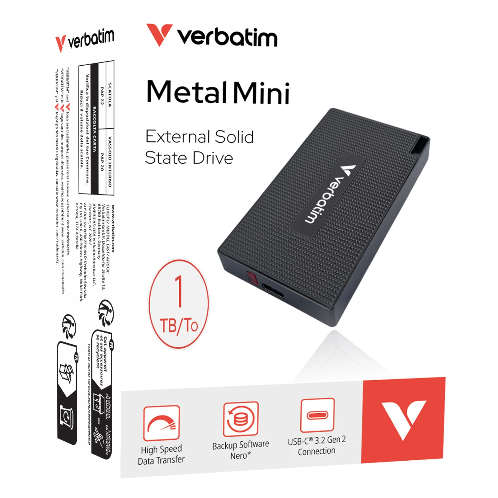 Verbatim 32031 lecteur à circuits intégrés externe 1 To USB Type-C USB 3.2 Gen 2x2 Gris