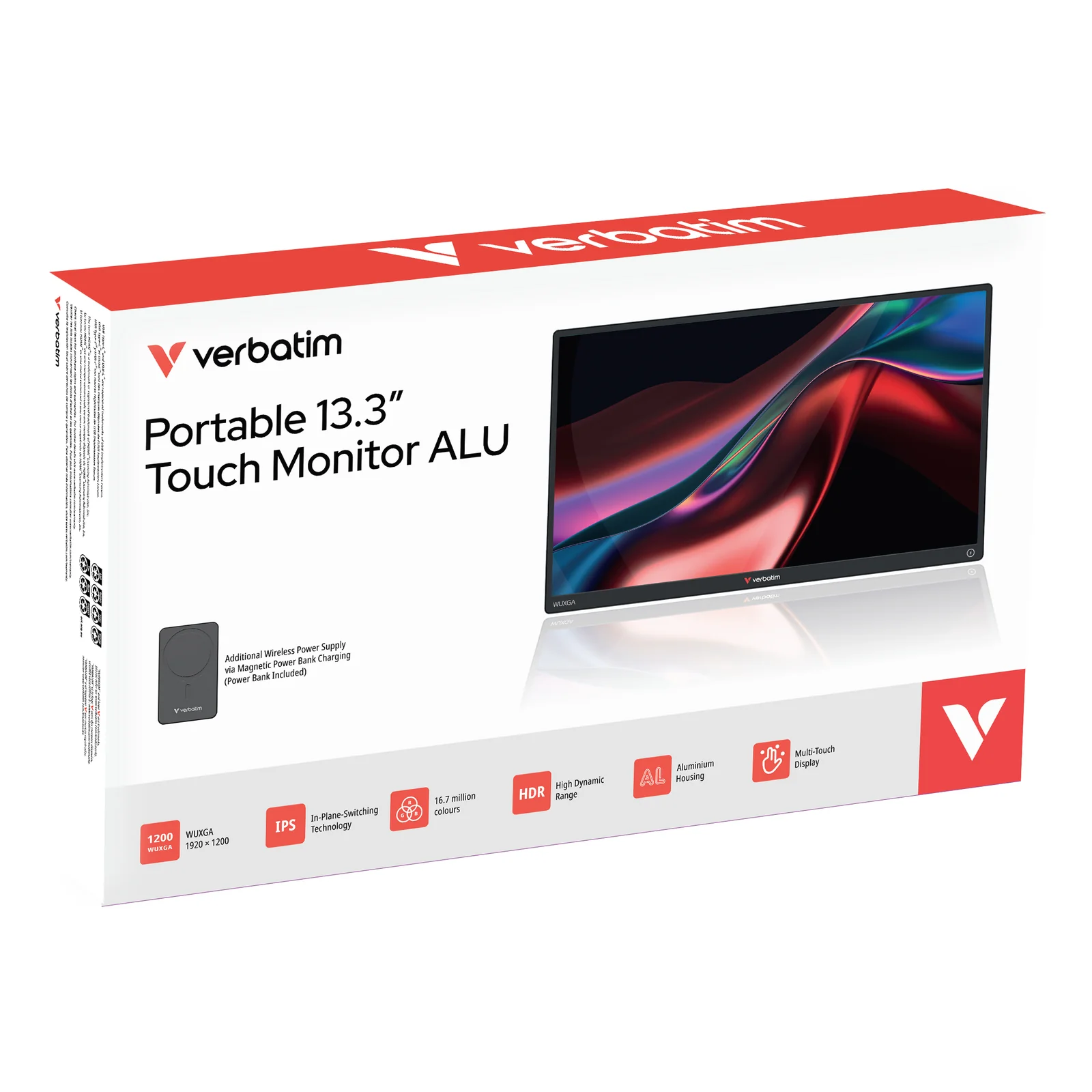Verbatim 32087 téléviseur et moniteur portables Moniteur portable Noir 33,8 cm (13.3") 1920 x 1200 pixels