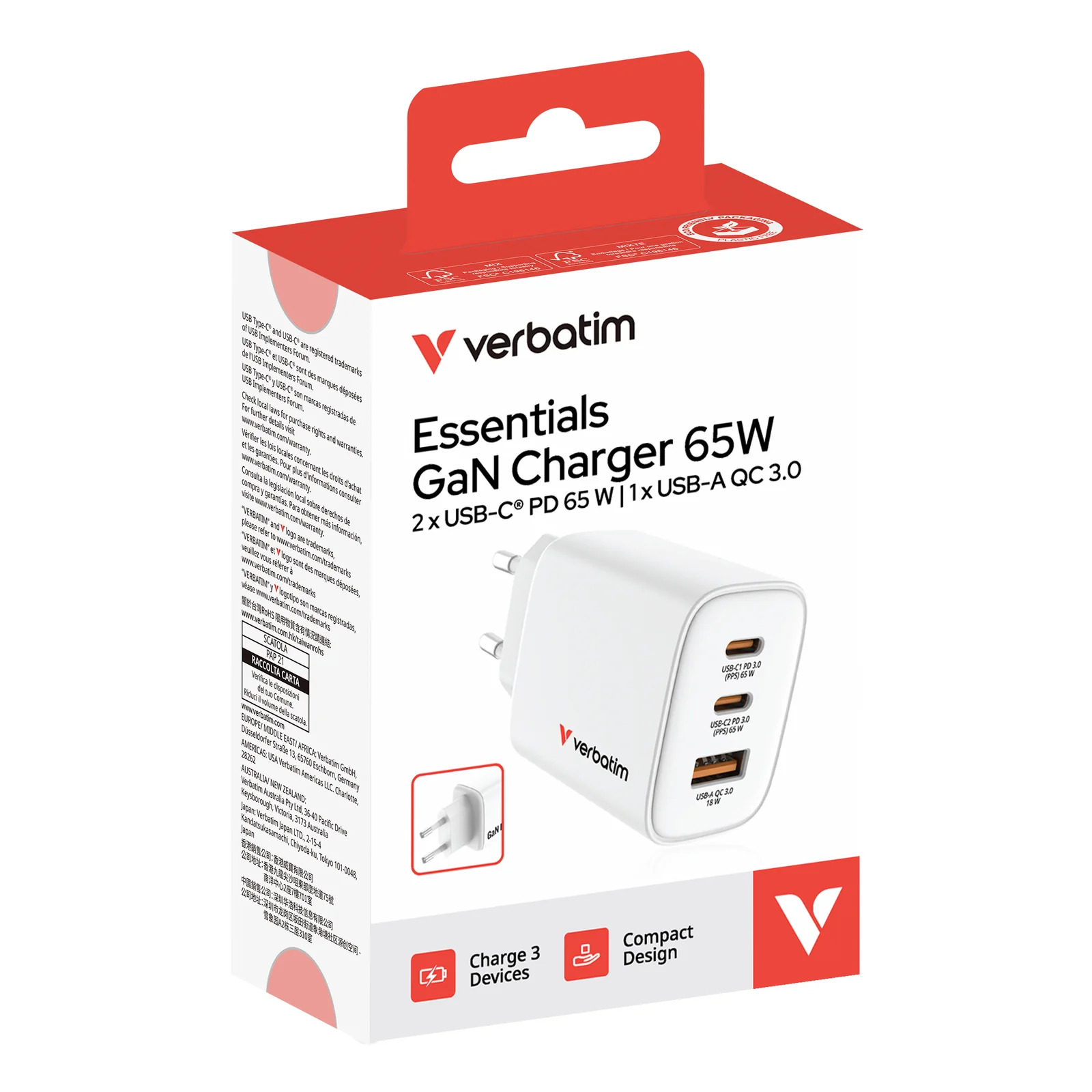 Verbatim 32353 chargeur d'appareils mobiles Universel Blanc Secteur Charge rapide Intérieure