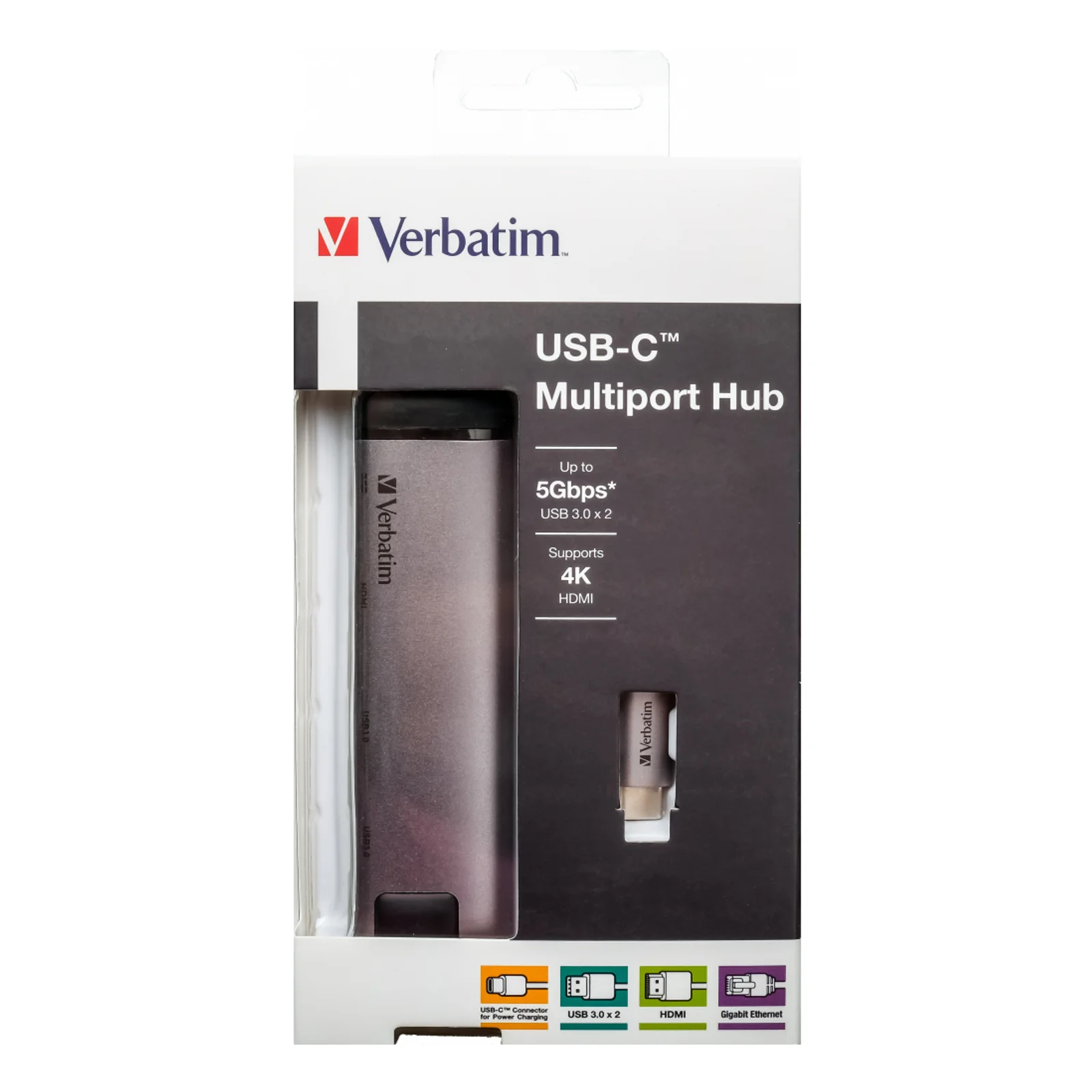 Verbatim 49141 station d'accueil USB 3.2 Gen 1 (3.1 Gen 1) Type-C Noir, Argent