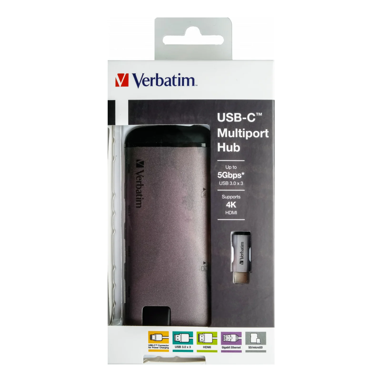 Verbatim 49142 station d'accueil USB 3.2 Gen 1 (3.1 Gen 1) Type-C Noir, Argent