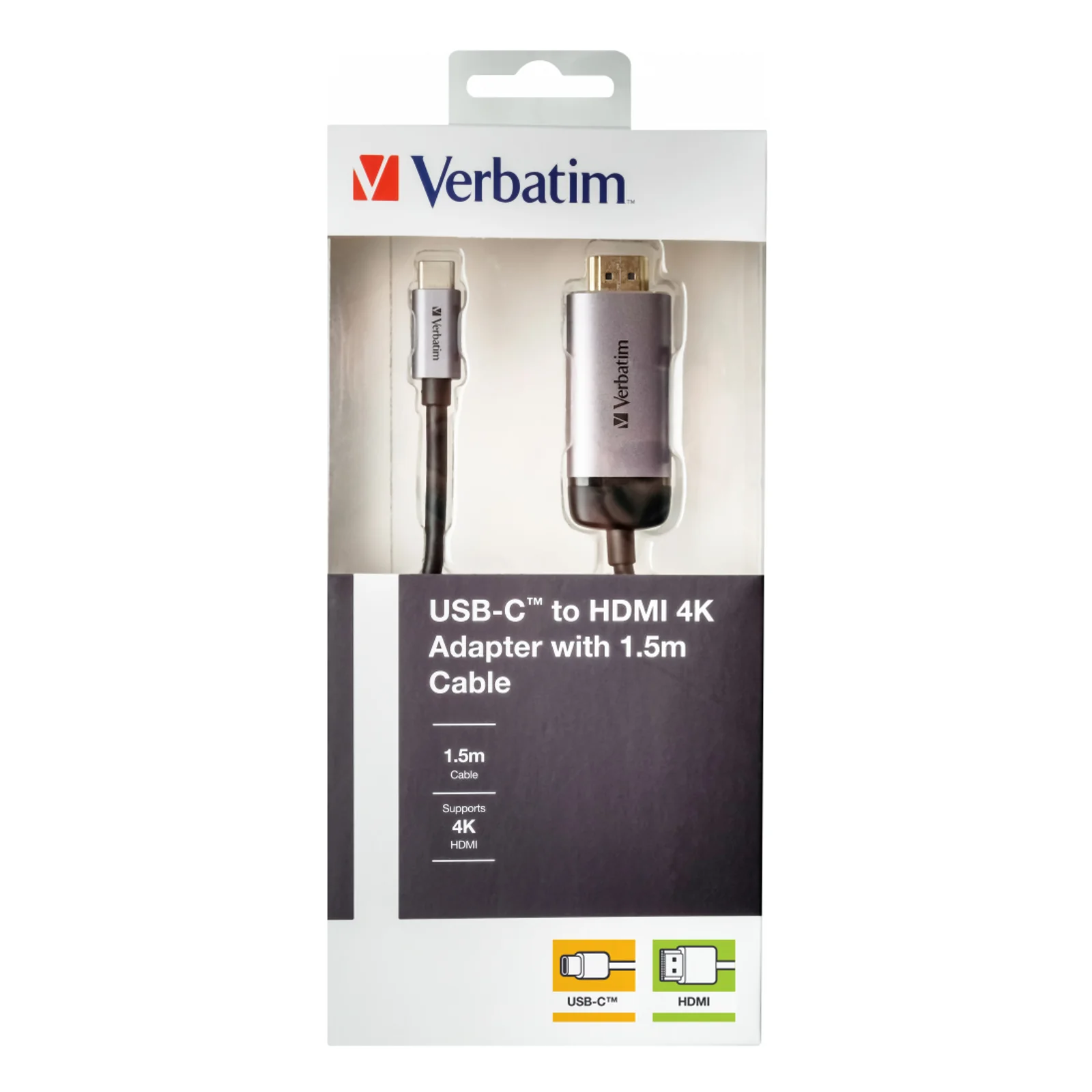 Verbatim 49144 câble vidéo et adaptateur 1,5 m USB Type-C HDMI Noir, Argent
