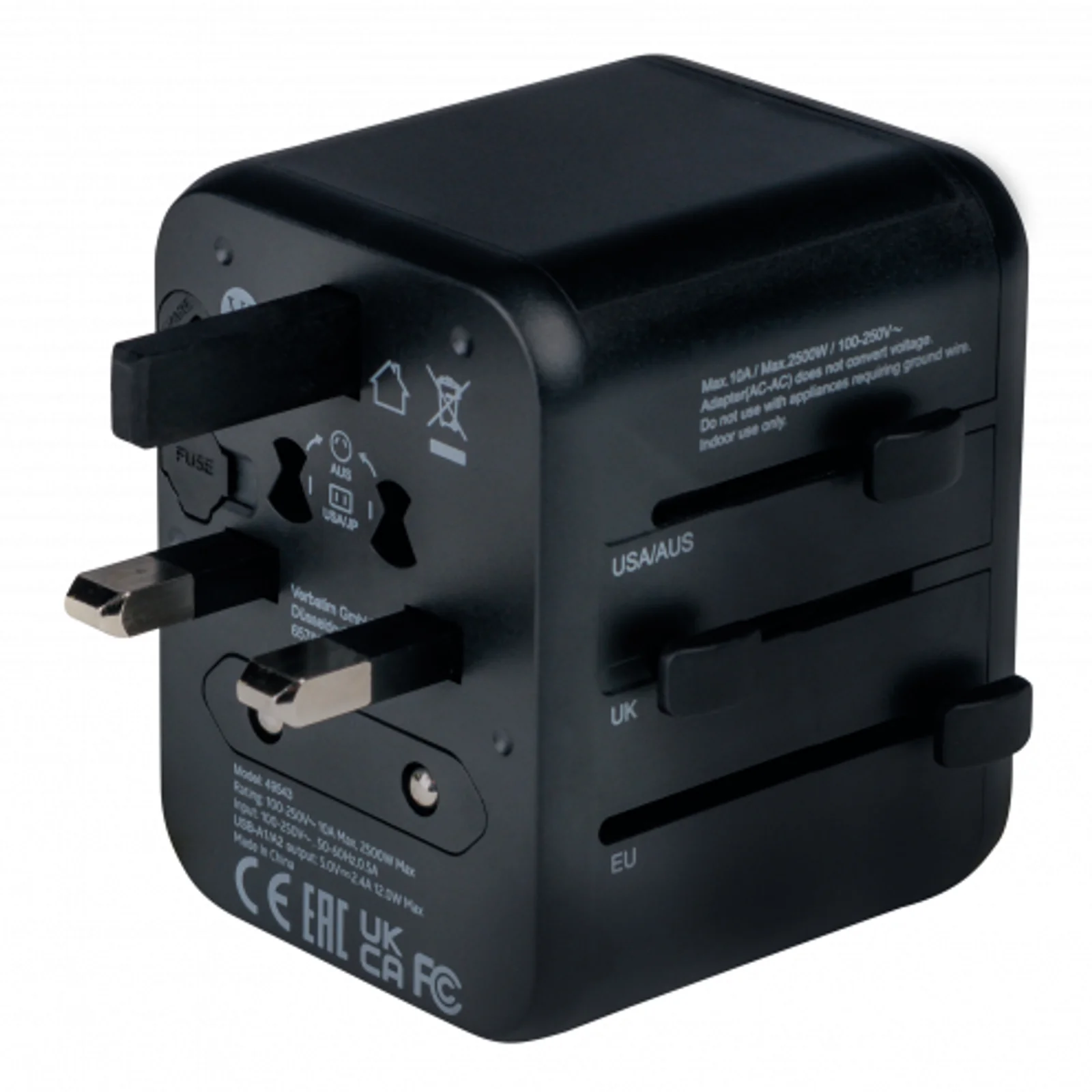 Verbatim 49543 adaptateur prise d'alimentation Universel Noir