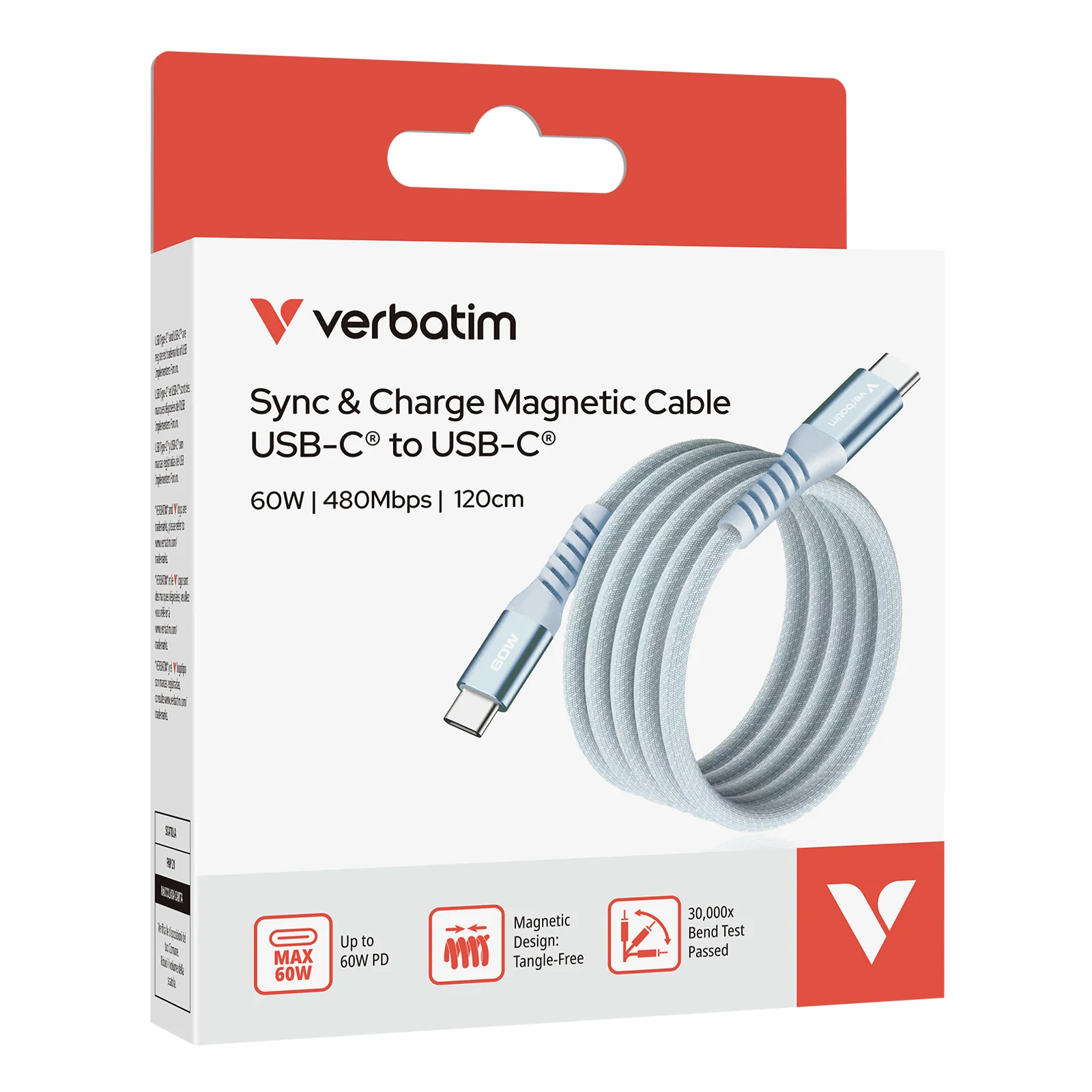 Verbatim Câble Magnétique Sync & Charge 60W 120cm Bleu