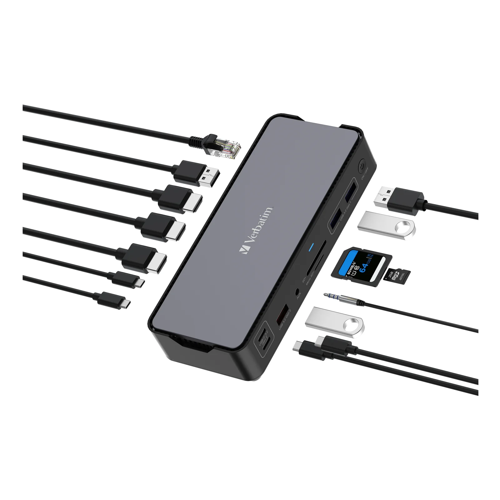 Verbatim CDS-15 Avec fil USB 3.2 Gen 1 (3.1 Gen 1) Type-C Noir, Gris