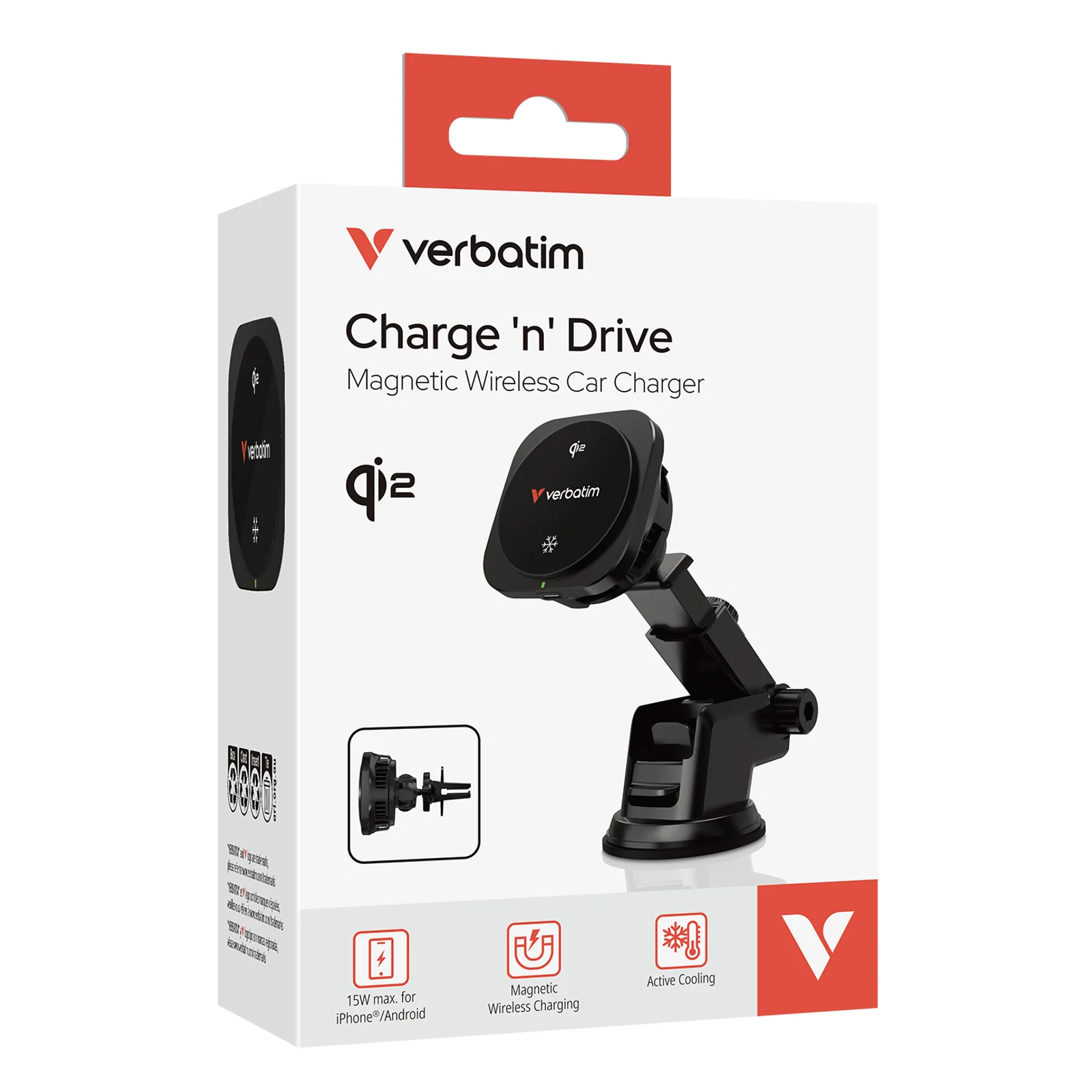 Verbatim Charge 'n' Drive Qi2 Smartphone Noir USB Recharge sans fil Charge rapide Auto