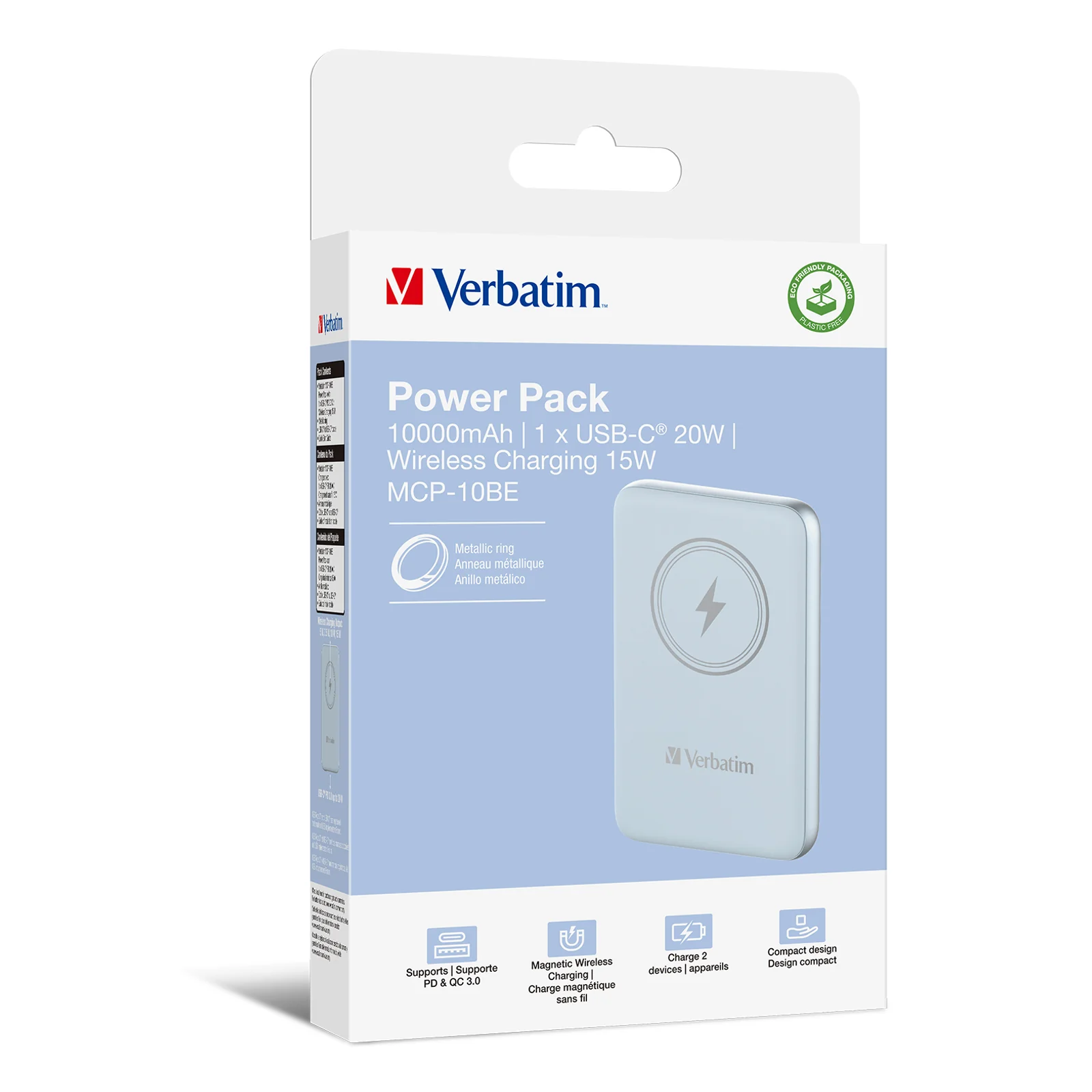 Verbatim Charge 'n' Go Lithium Polymère (LiPo) 10000 mAh Recharge sans fil Bleu