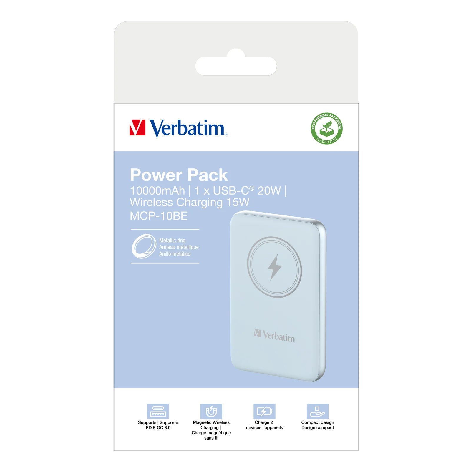 Verbatim Charge 'n' Go Lithium Polymère (LiPo) 10000 mAh Recharge sans fil Bleu