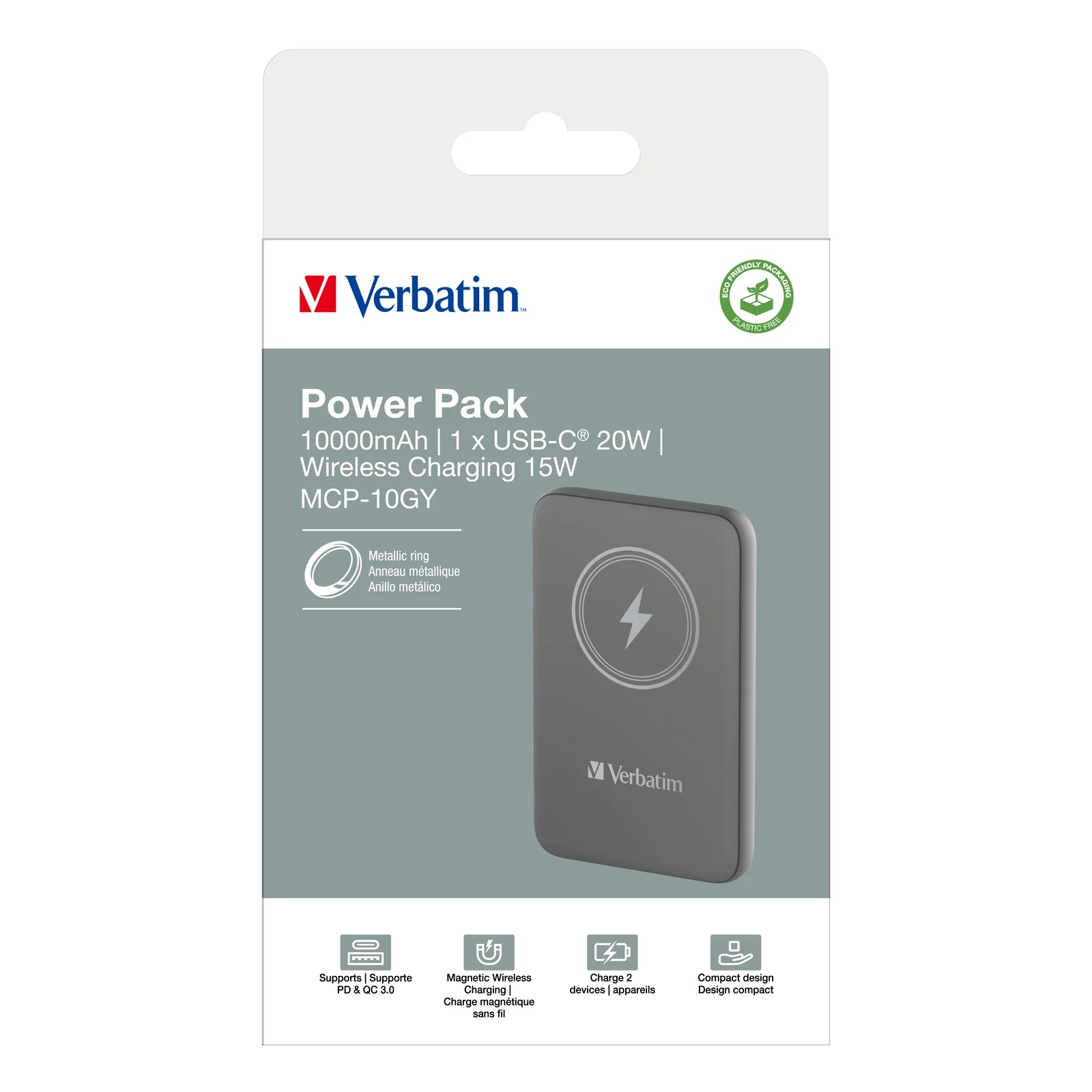 Verbatim Charge 'n' Go Lithium Polymère (LiPo) 10000 mAh Recharge sans fil Gris