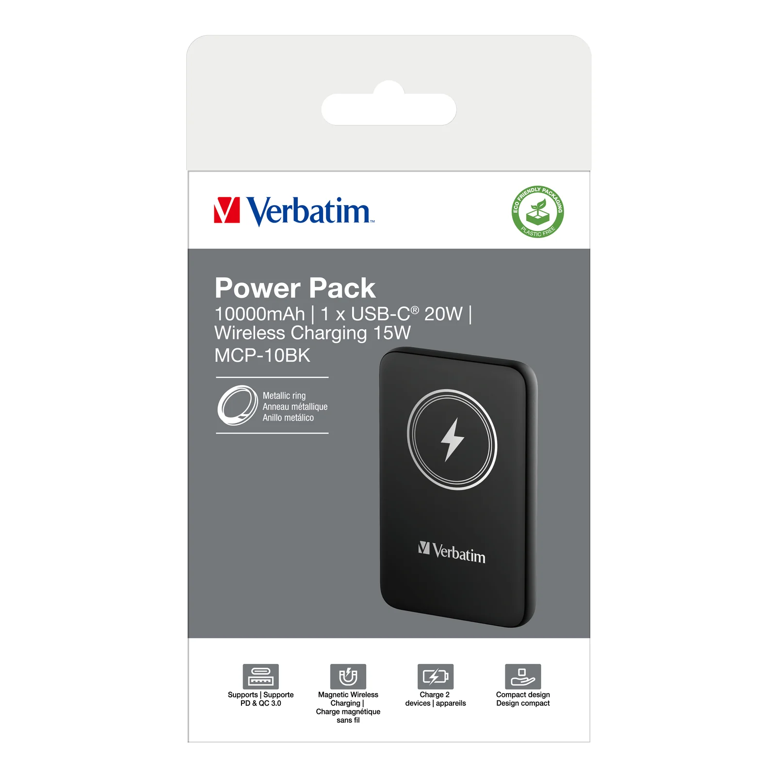 Verbatim Charge 'n' Go Lithium Polymère (LiPo) 10000 mAh Recharge sans fil Noir