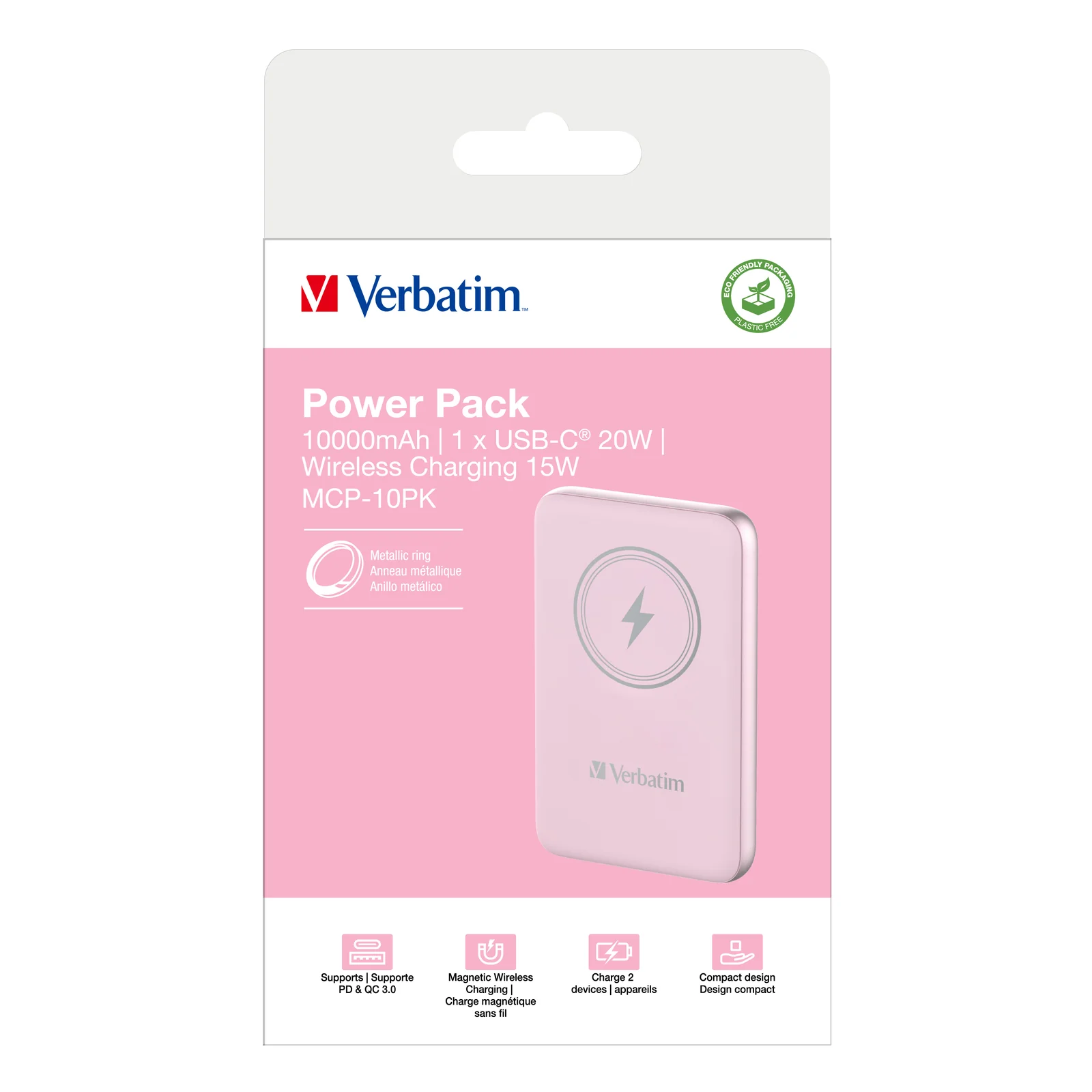 Verbatim Charge 'n' Go Lithium Polymère (LiPo) 10000 mAh Recharge sans fil Rose