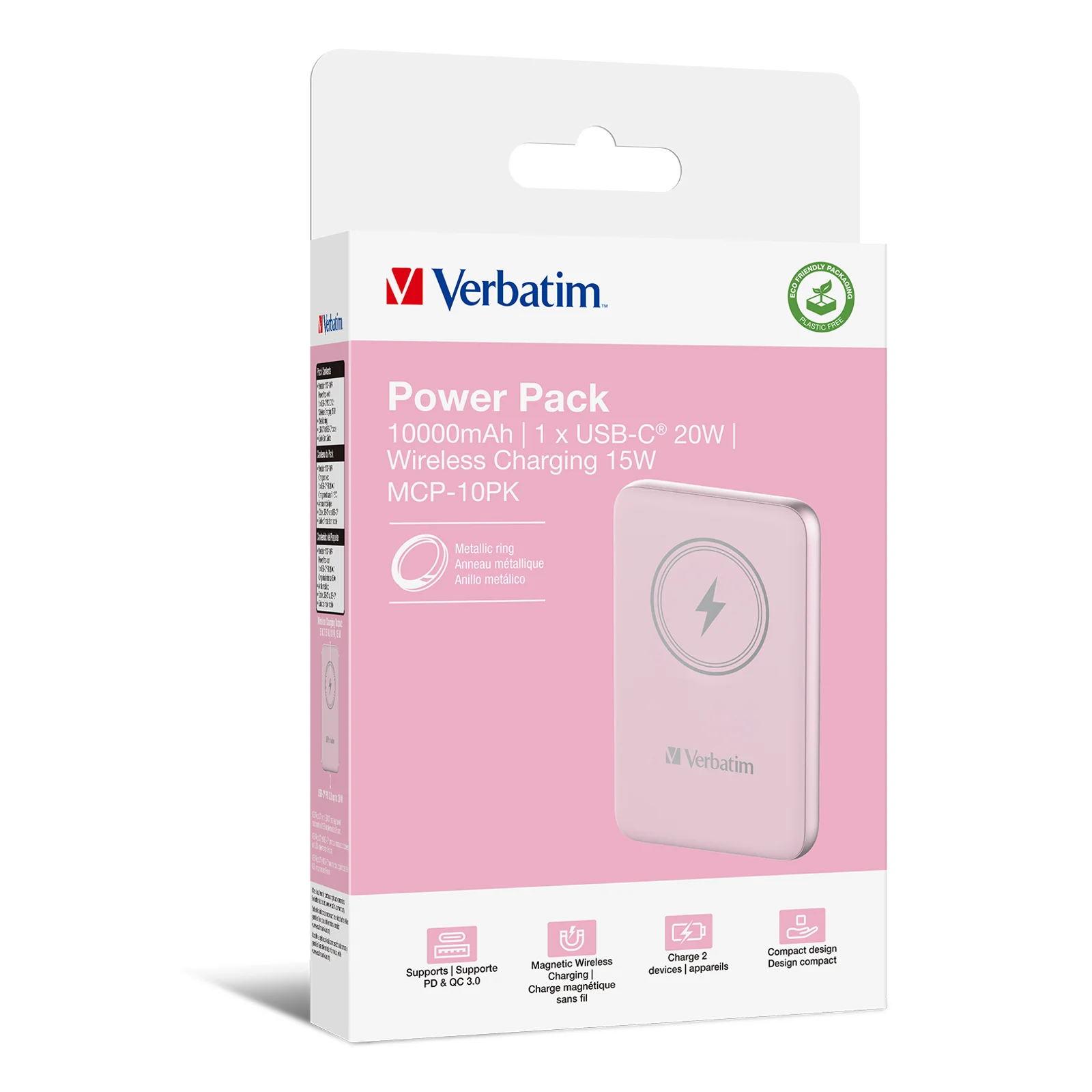 Verbatim Charge 'n' Go Lithium Polymère (LiPo) 10000 mAh Recharge sans fil Rose